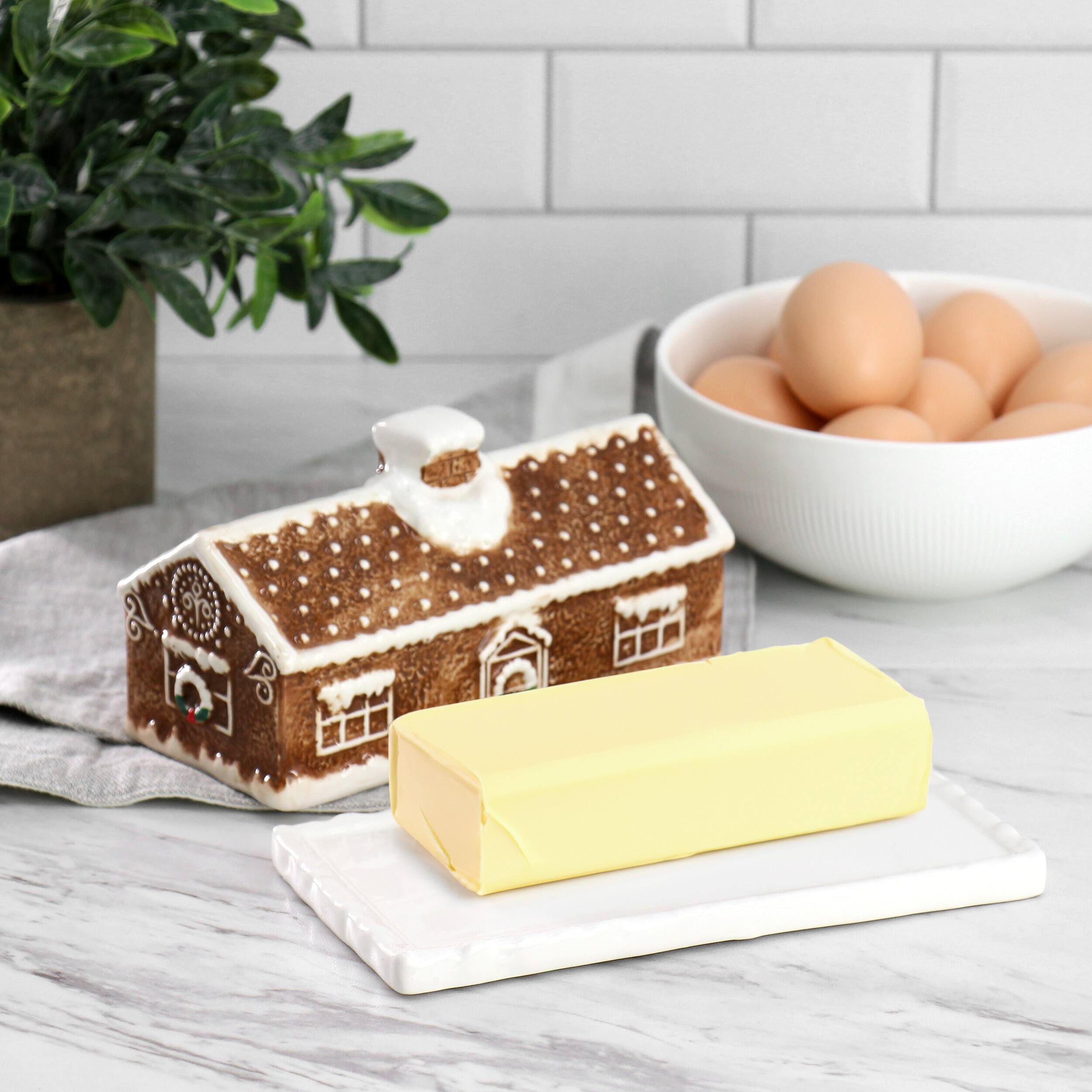 Alt View 5. Martha Stewart - Martha Stewart 7in x 3.7in Ceramic Gingerbread House Butter Dish in Brown - Brown.