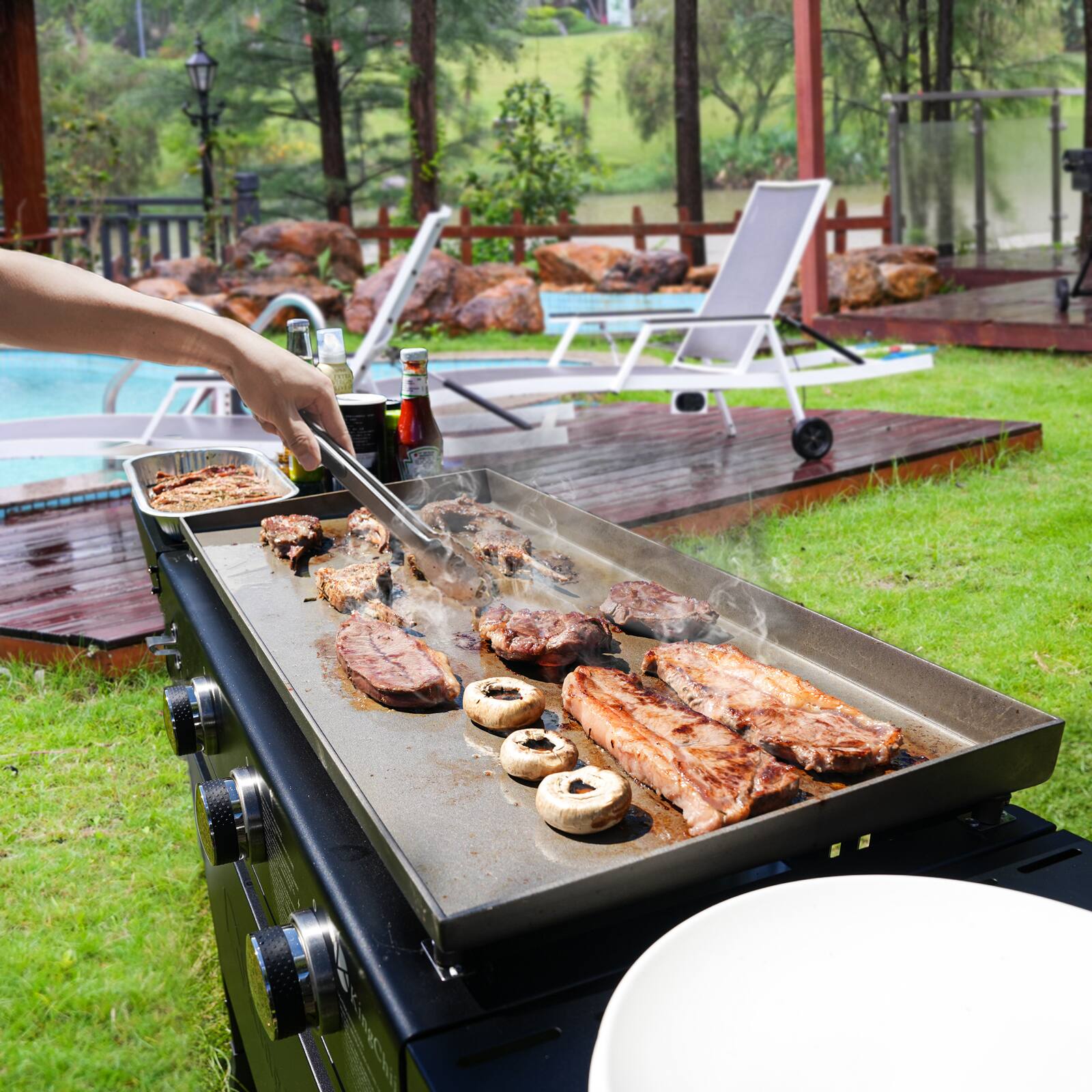 Alt View 6. KingChii - 3-Burner Propane Gas Grill 28 in. Flat Top Griddle in Black(No Tank) - Black.