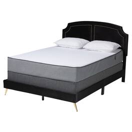 Baxton Studio - Oxley Traditional Glam and Luxe Velvet and Gold Metal Queen Size Panel Bed - Black/Gold