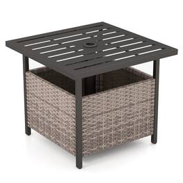 Sugift - Outdoor Patio Rattan Wicker Steel Side Deck Table - Gray