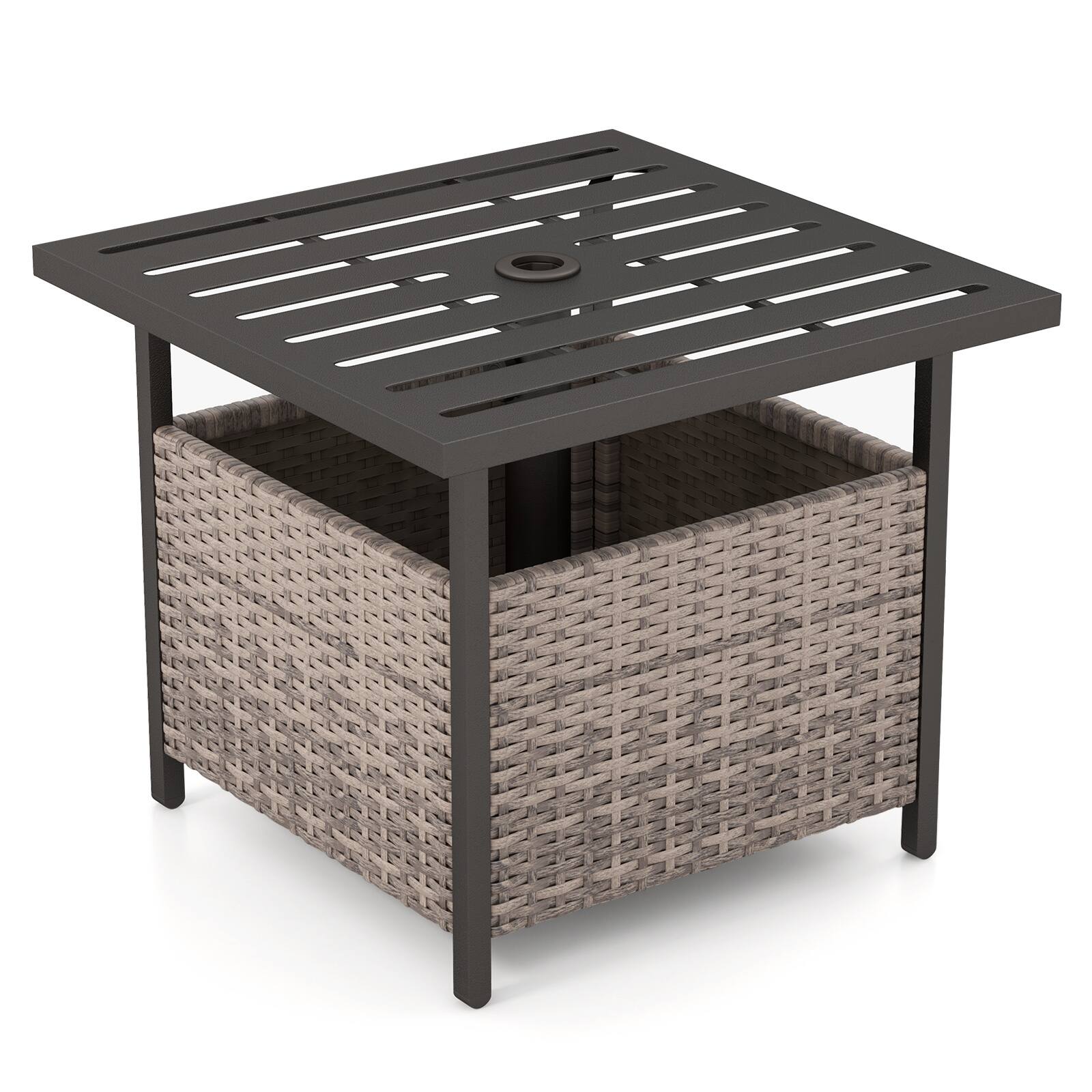 Front. Sugift - Outdoor Patio Rattan Wicker Steel Side Deck Table - Grey.