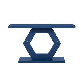 Boyel Living - Modern Hexagon Entryway Table with Hollow Hexagon Leg Structure and Wood Finish - Blue