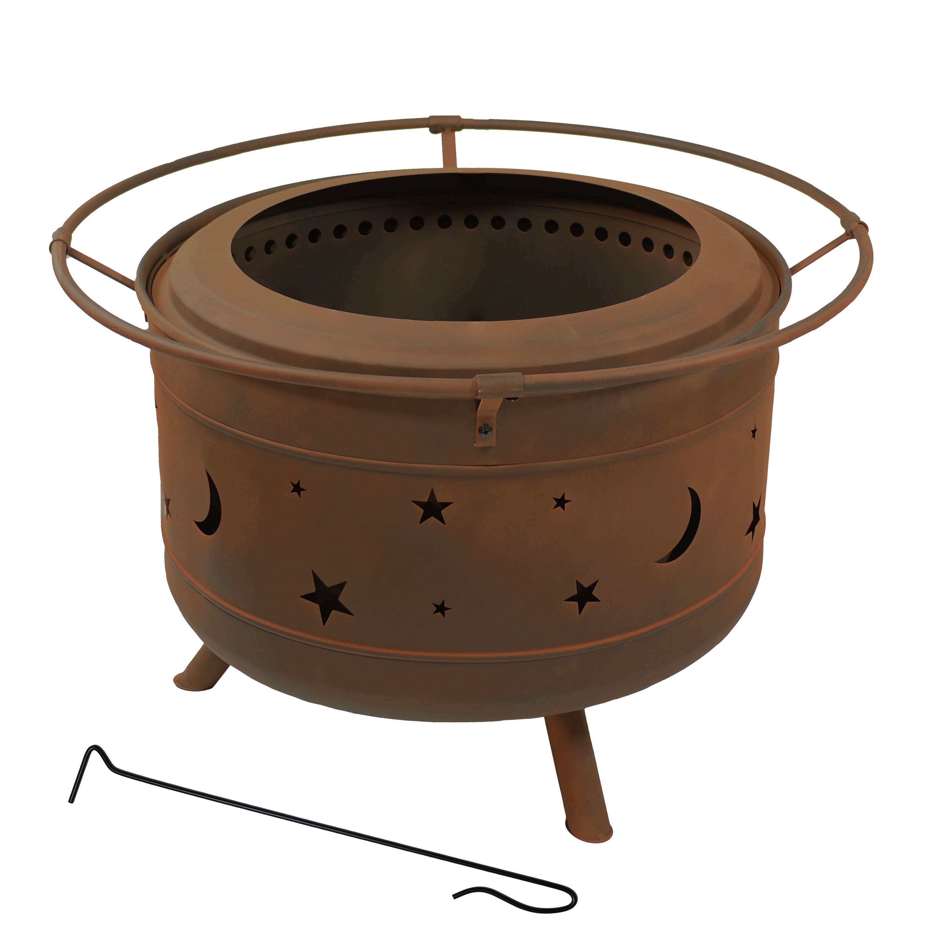 Sunnydaze - 30 in Cosmic Steel Smokeless Fire Pit with Log Poker and Cover - Bronze