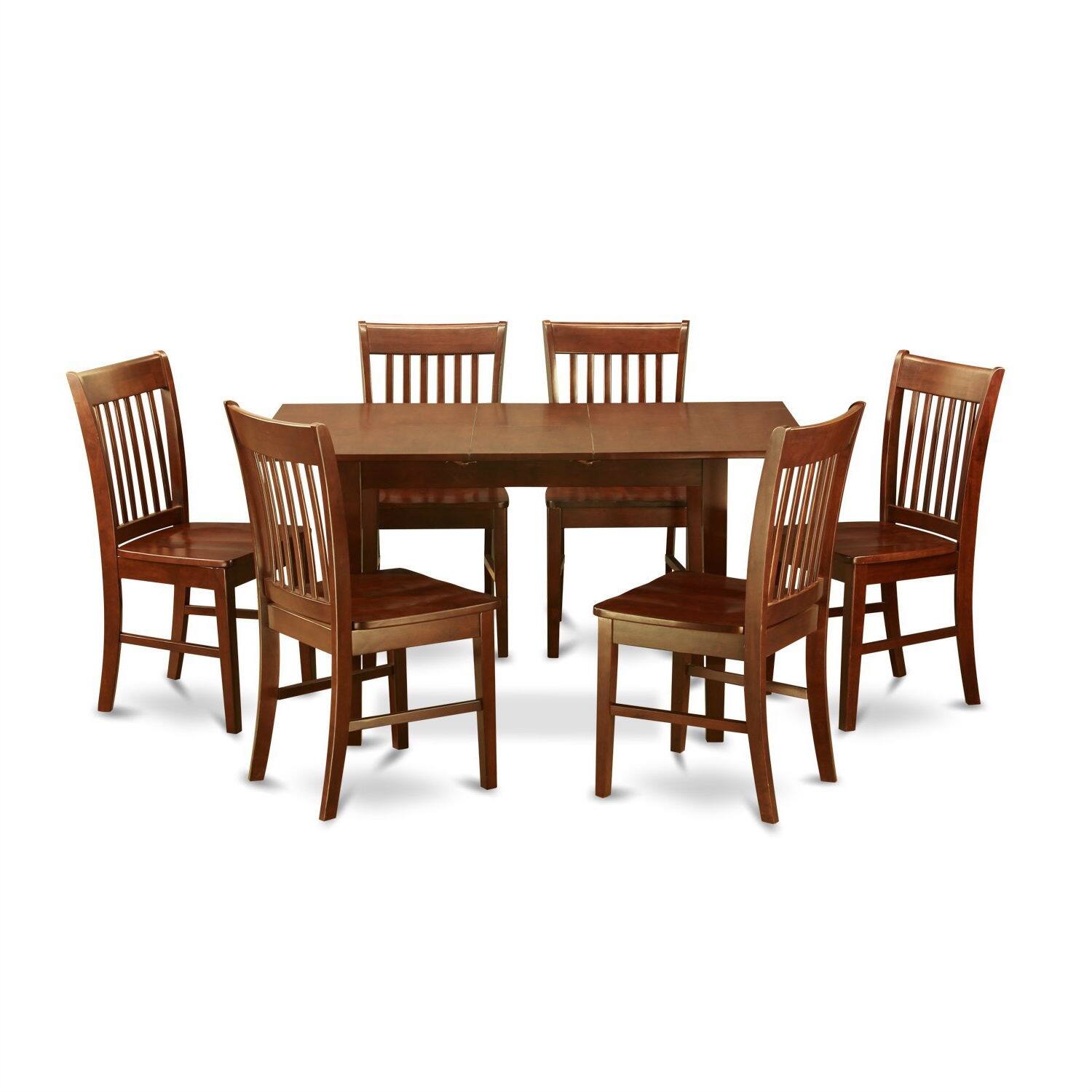 Front. SlickBlue - Mahogany Wood Dining Set, 7-Piece Mission Style - Brown.
