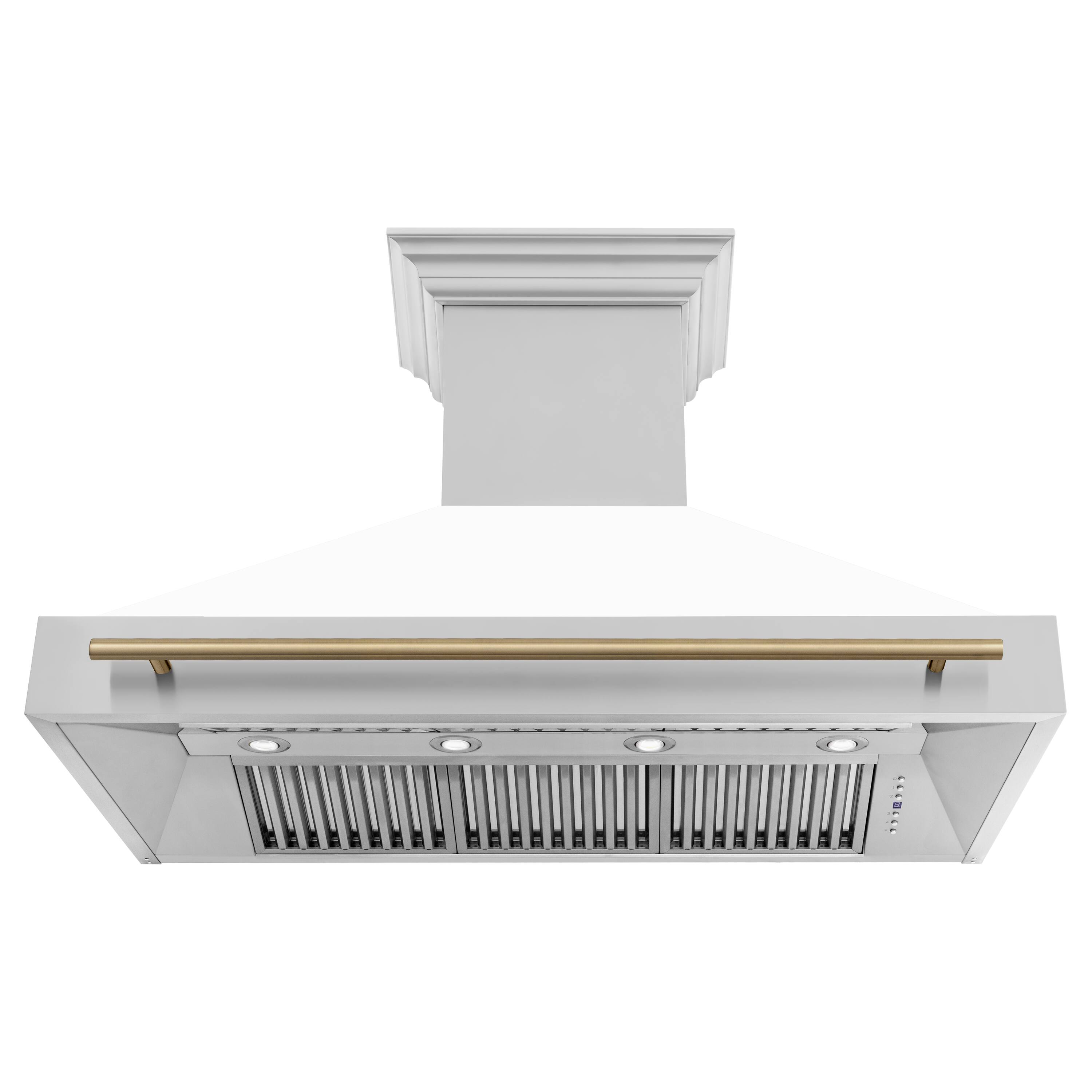 Back. ZLINE - ZLINE Autograph Edition 48 in. Stainless Steel Range Hood with White Matte Shell and Champagne Bronze Handle - Stainless Steel.
