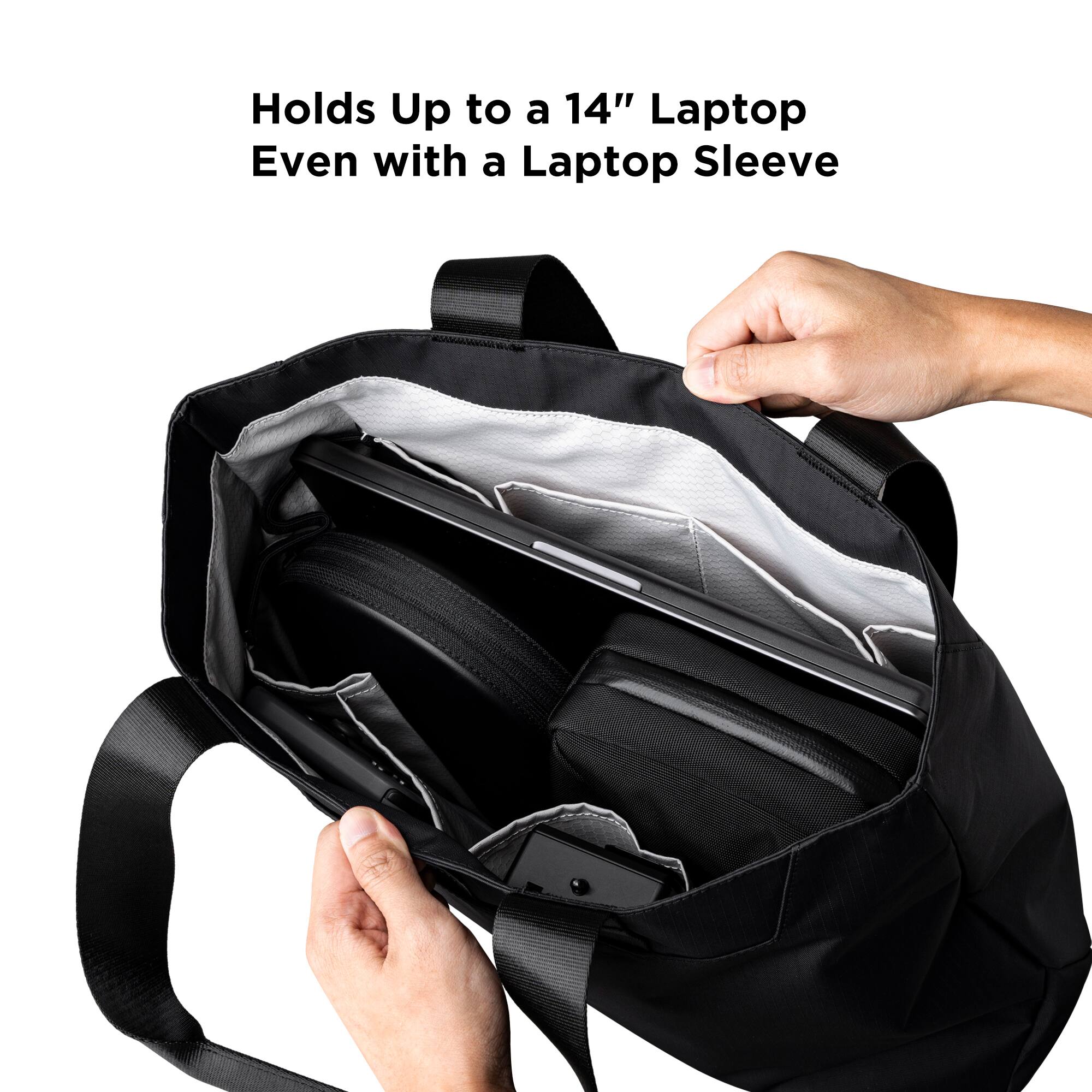 Holds Up to a 14" Laptop Even with a Laptop Sleeve