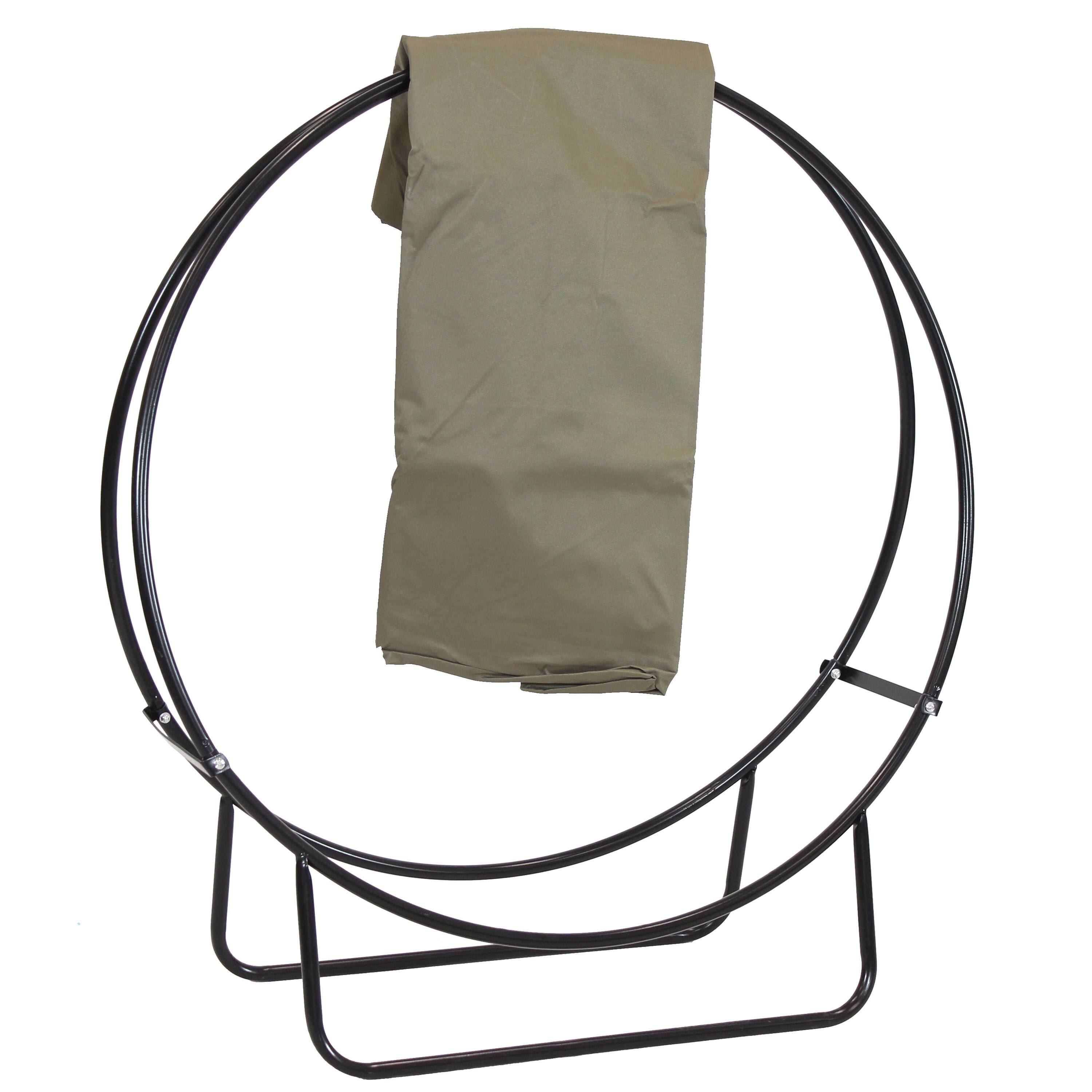 Sunnydaze - 40 in Powder-Coated Steel Firewood Log Hoop Rack with Cover - Khaki