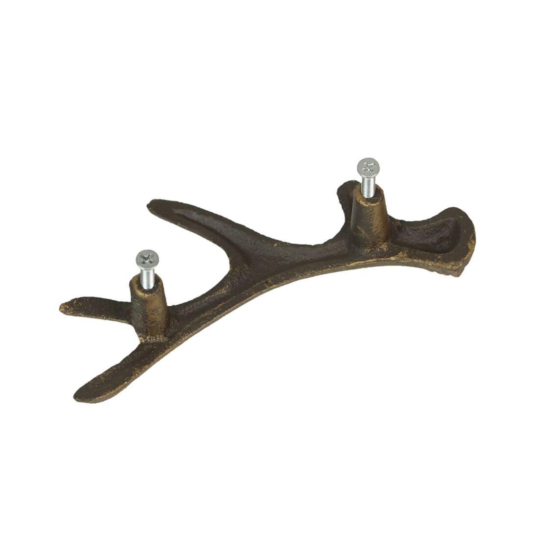 Alt View 8. Zeckos - Antique Bronze Cast Iron Rustic Deer Antler Drawer Pull Cabinet Handle Set of 6 - Bronze.