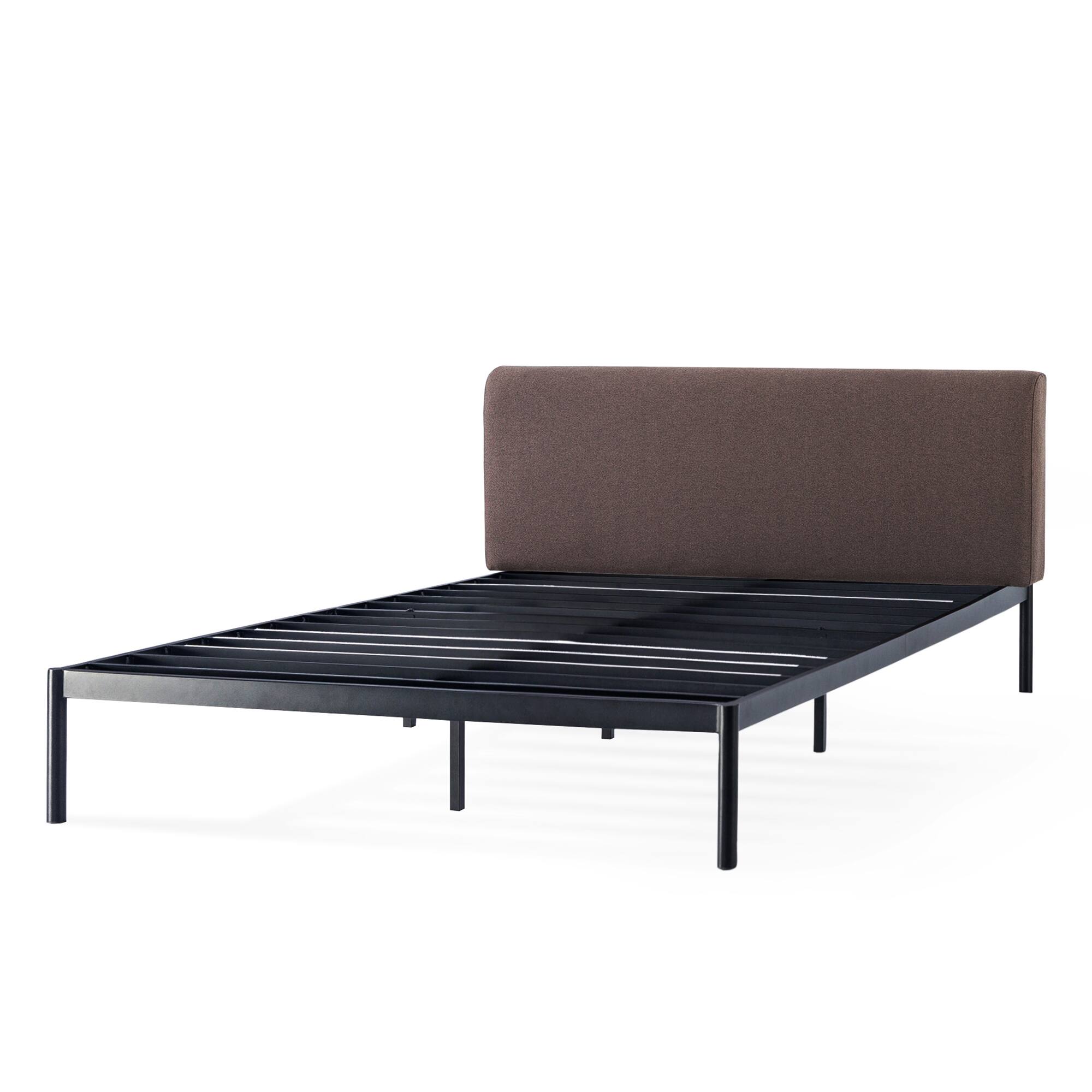 Front. Mellow - Mellow BREE Metal Platform Bed Frame with Curved Upholstered Backboard, King - Espresso Brown.