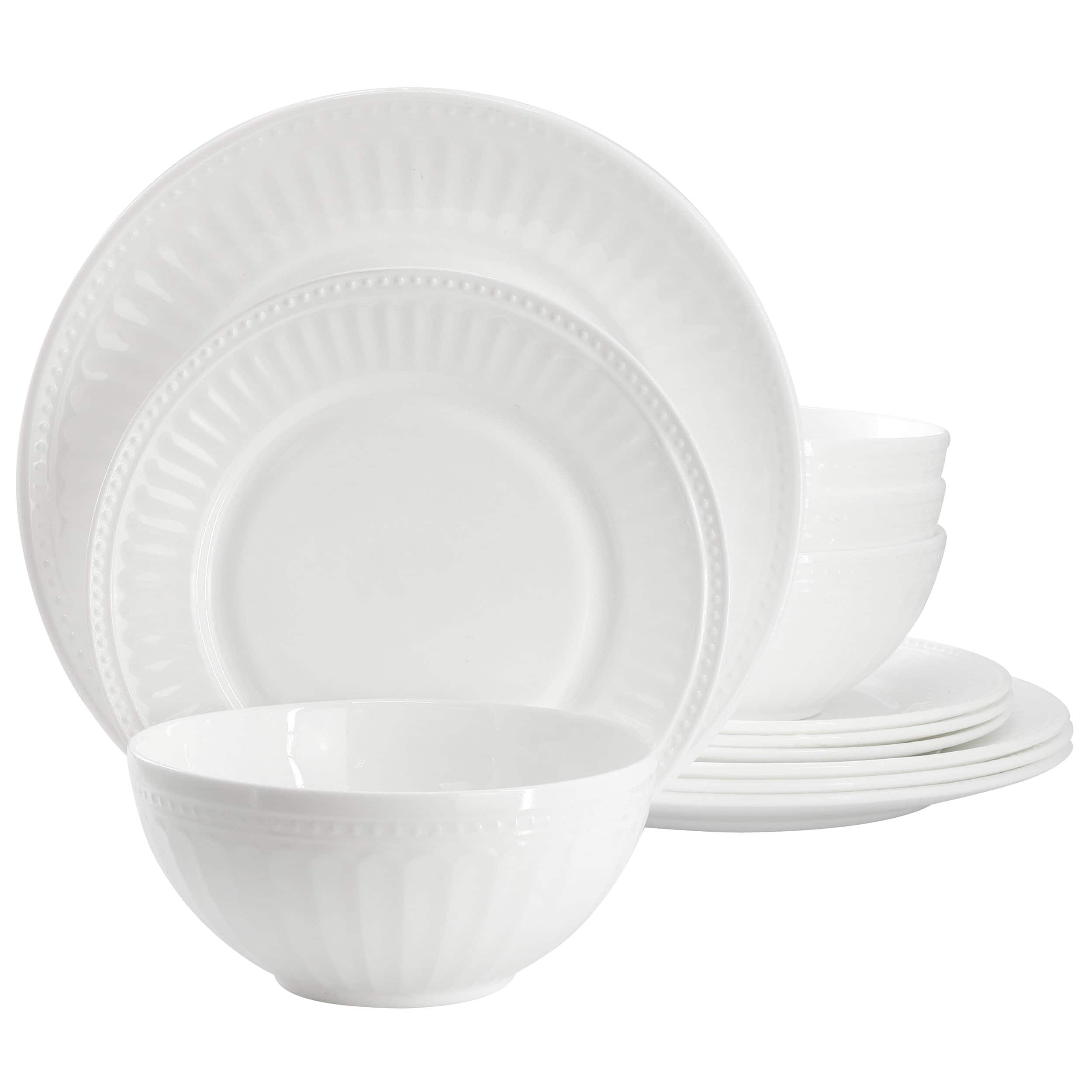 Ultra by Gibson Swanton Arch 12 Piece Break Resistant Opal Glass Dinnerware Set - White