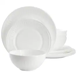 Ultra by Gibson Swanton Arch 12 Piece Break Resistant Opal Glass Dinnerware Set - White