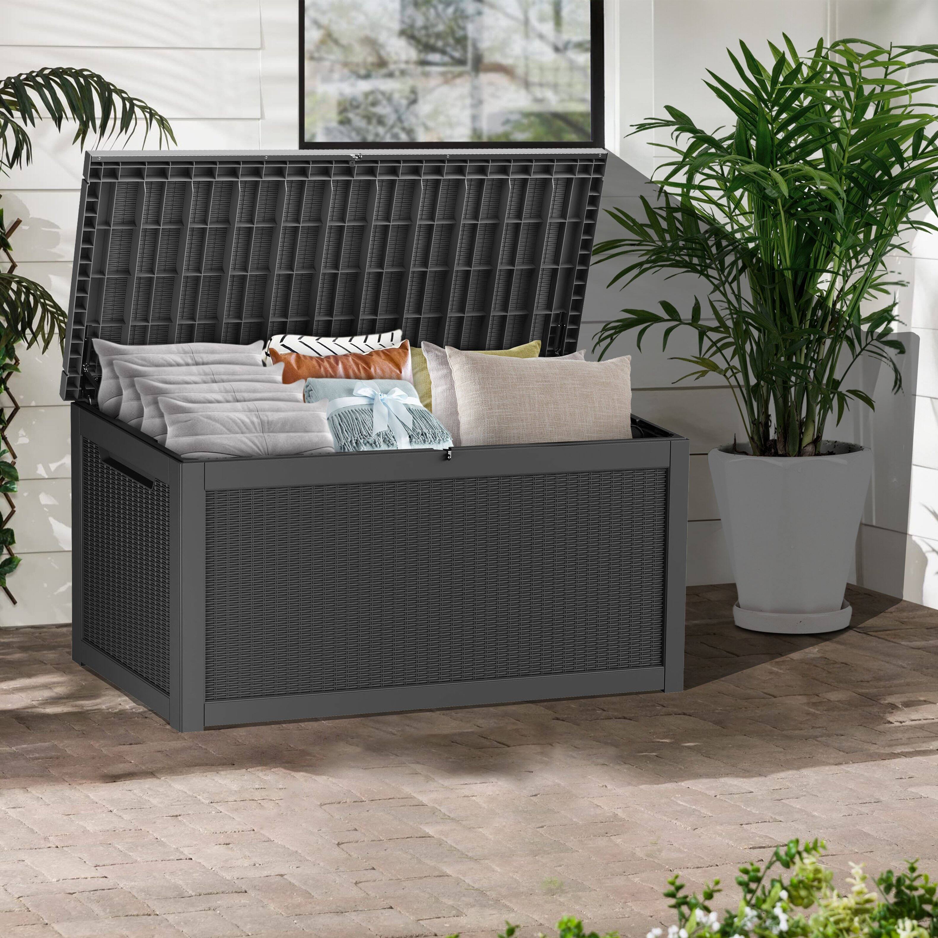 Alt View 4. Yardgrace - 320 Gallon Lockable Resin Deck Box Waterproof Outdoor Storage for Patio Furniture Garden Tools and Equipment - black.