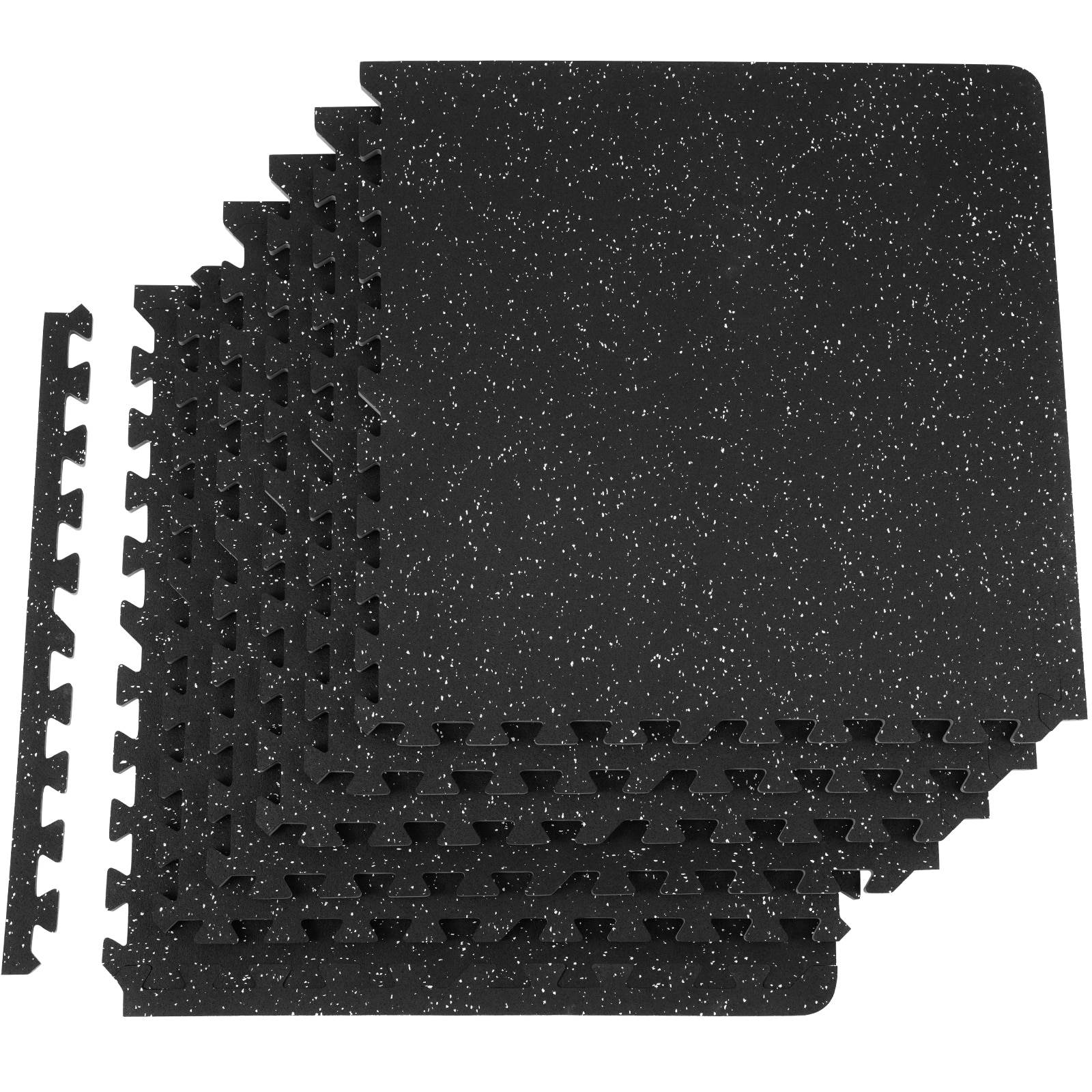 Front. VEVOR - EVA Interlocking Foam Floor Mats, 0.56 in Thickened 6 Pcs Puzzle Rubber Tiles, 24 x 24 in Exercise Floor Mat - Black with Grey Dots.