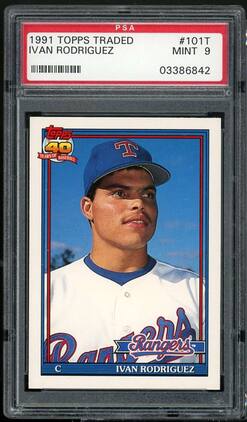 Ivan Rodriguez Rookie Card 1991 Topps Traded #101T PSA 9