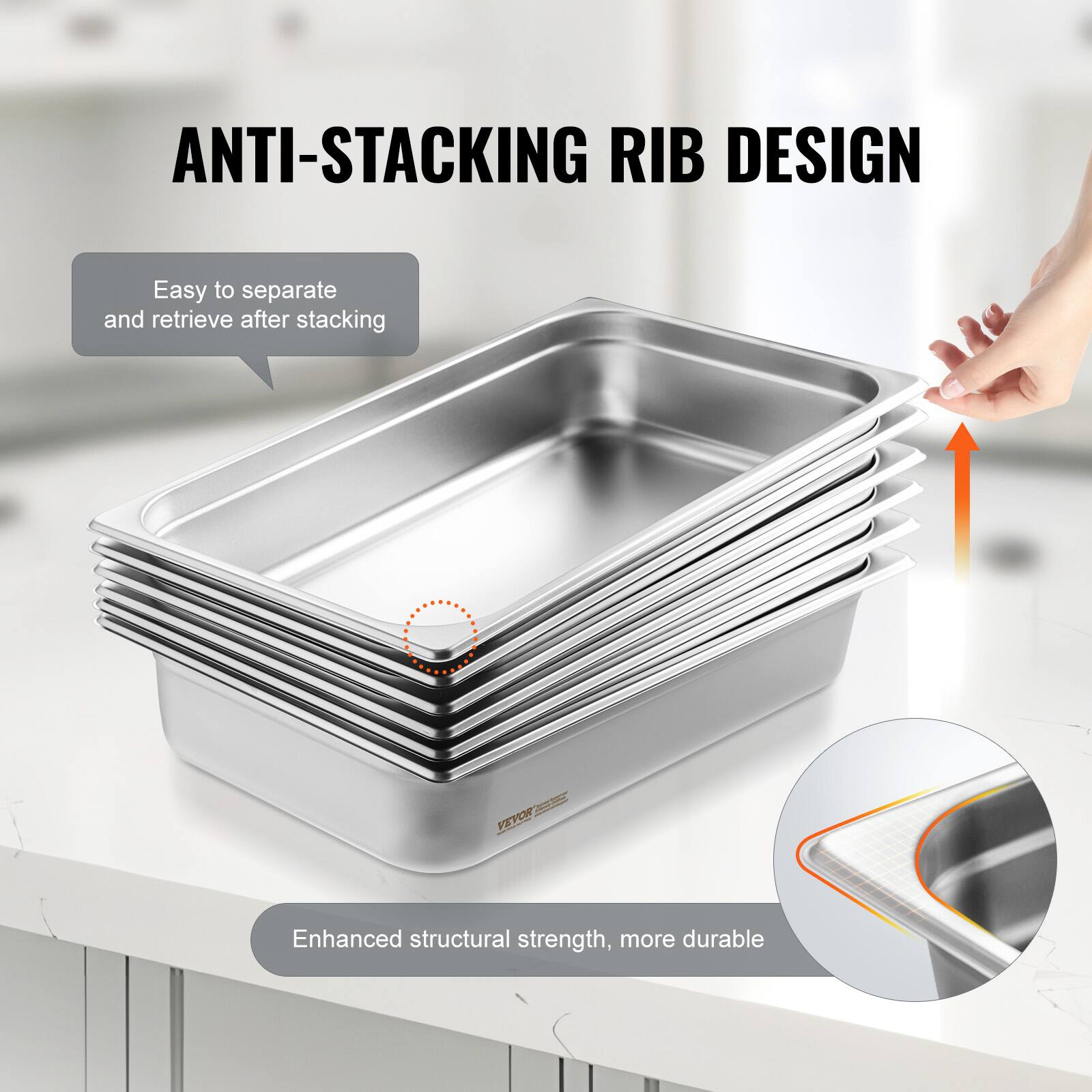 ANTI-STACKING RIB DESIGN

Easy to separate and retrieve after stacking

Enhanced structural strength, more durable