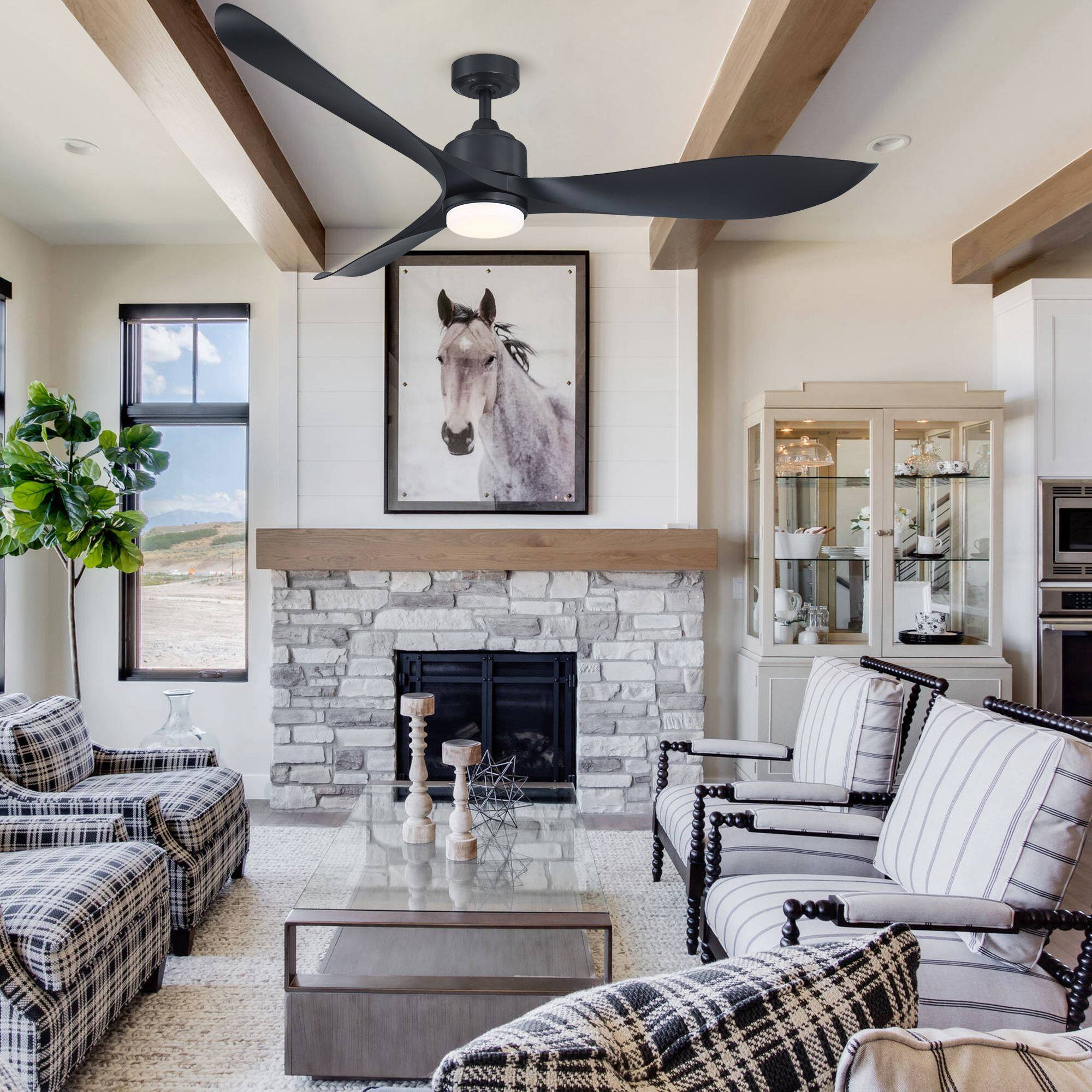 Alt View 4. Parrot Uncle - 66 in. Modern Integrated LED Black Propeller Ceiling Fan with Light and Remote - Black.