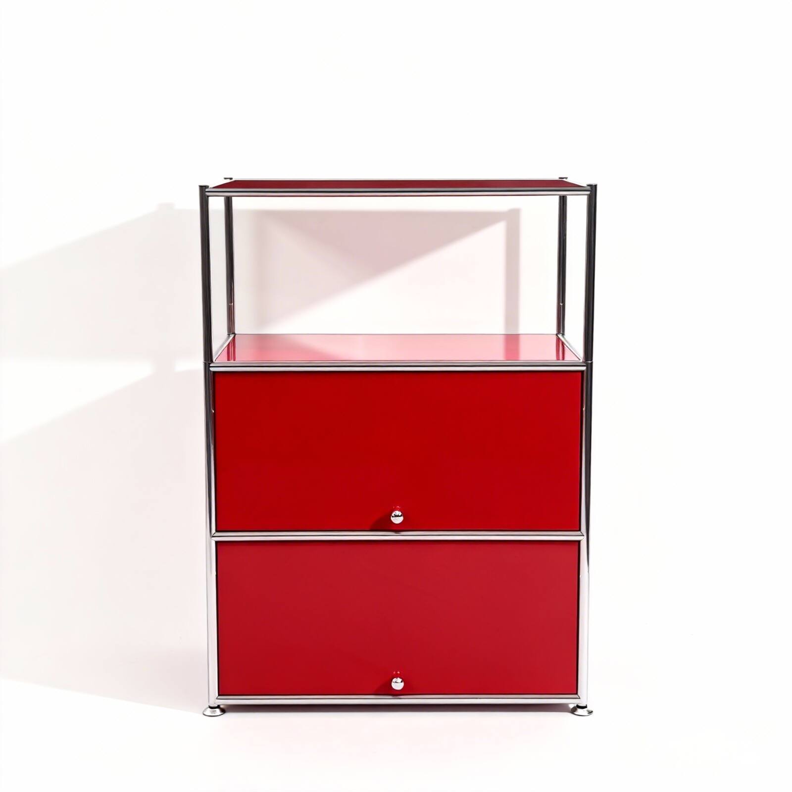 Alt View 5. Malletson - 3 Tier Modular Metal Sideboard Storage Cabinet, Modern Grid-Style, for Dining Room, Living Room or Office - Red.