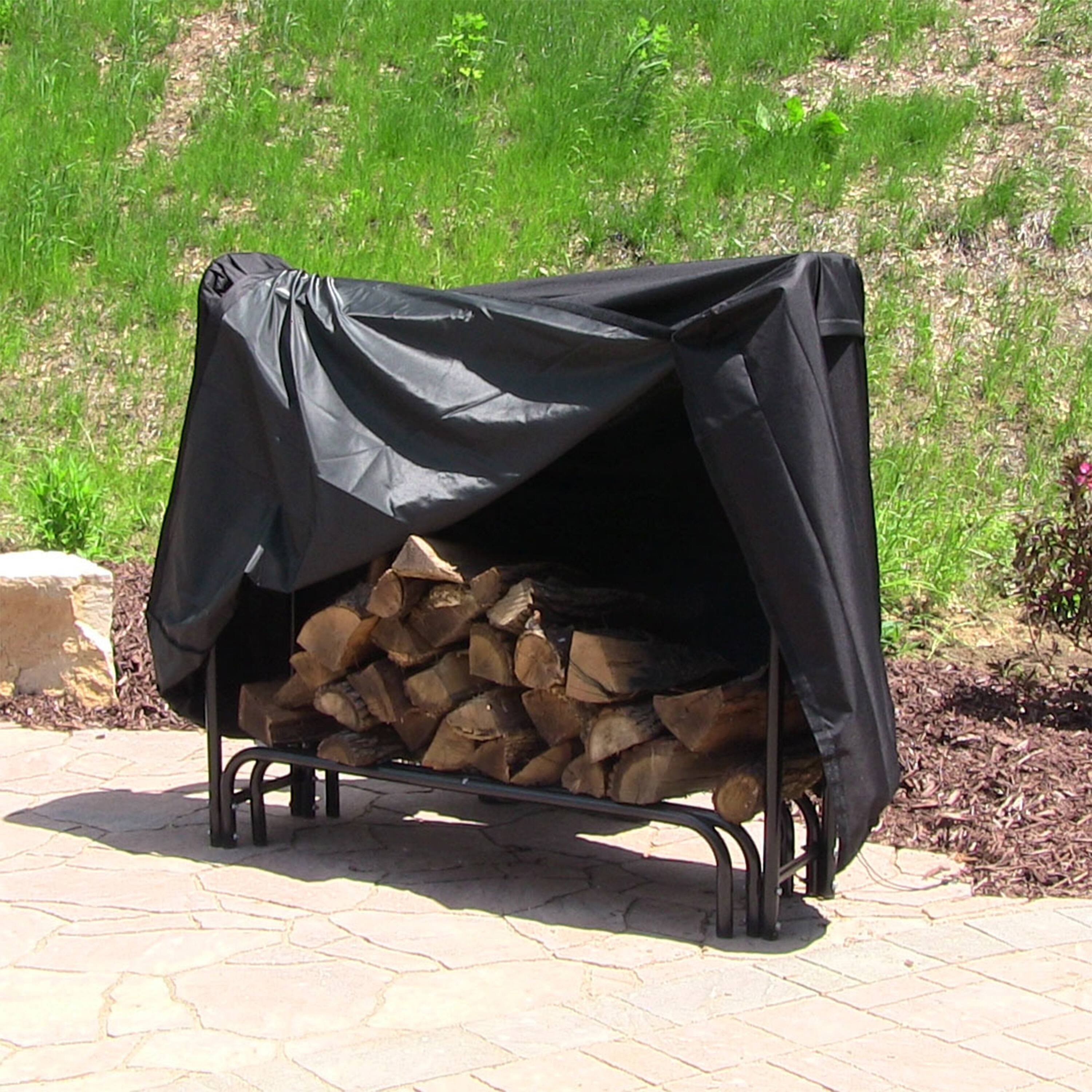 Alt View 5. Sunnydaze - 5 ft Weather-Resistant Polyester Firewood Log Rack Cover - Black.