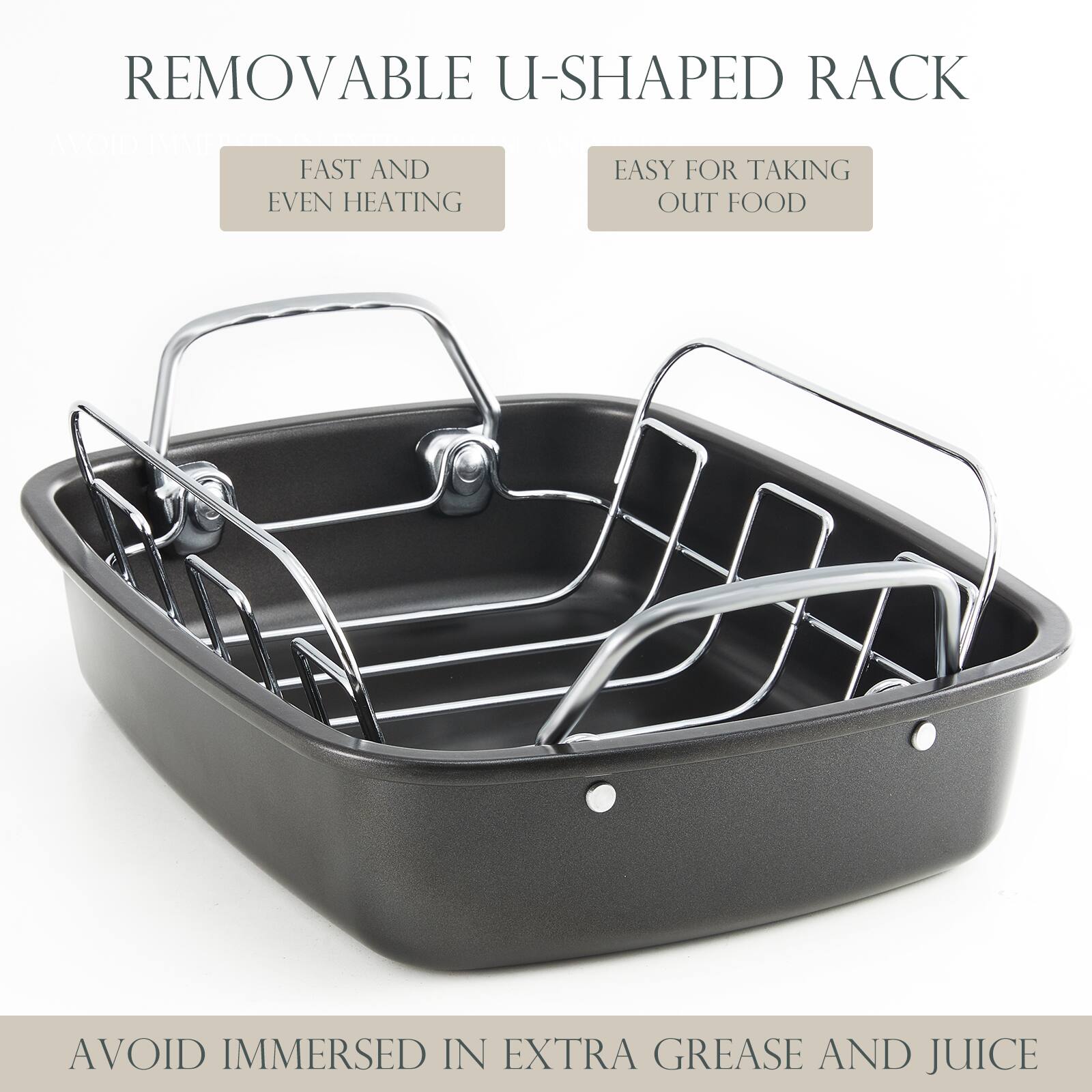 REMOVABLE U-SHAPED RACK

FAST AND EVEN HEATING

EASY FOR TAKING OUT FOOD

AVOID IMMERSED IN EXTRA GREASE AND JUICE
