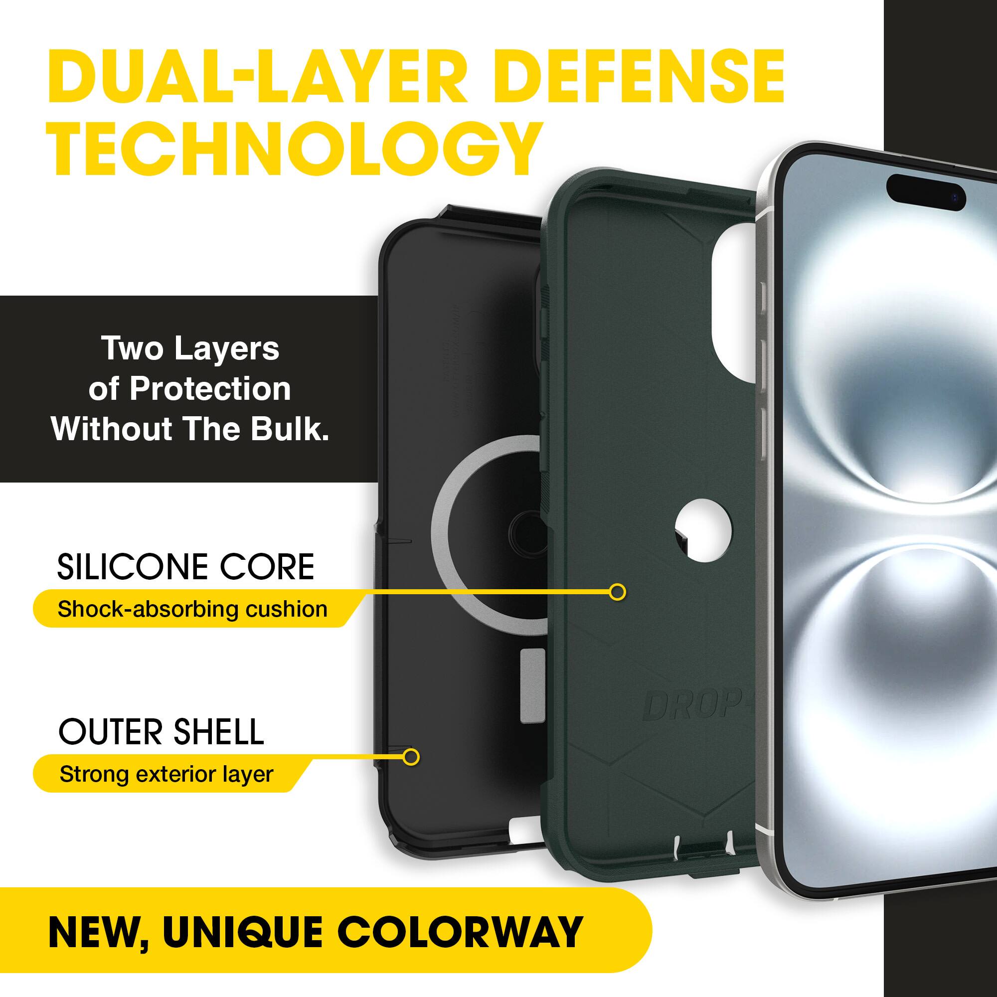 DUAL-LAYER DEFENSE TECHNOLOGY  
Two Layers of Protection Without The Bulk.  

SILICONE CORE  
Shock-absorbing cushion  

OUTER SHELL  
Strong exterior layer  

NEW, UNIQUE COLORWAY
