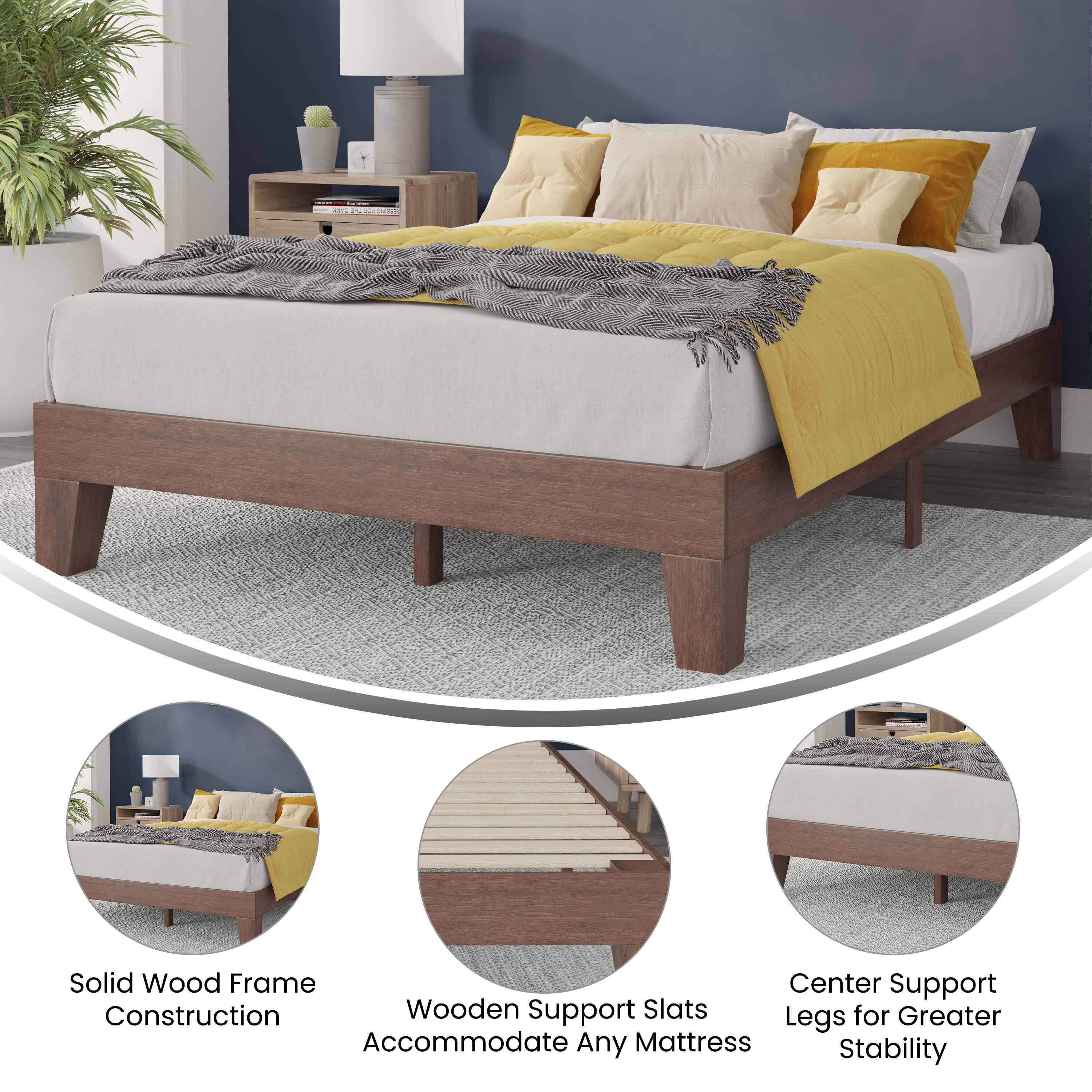 Alt View 14. Alamont Home - Evelyn Solid Wood Platform Bed with Wooden Support Slats, No Box Spring Required - Walnut.