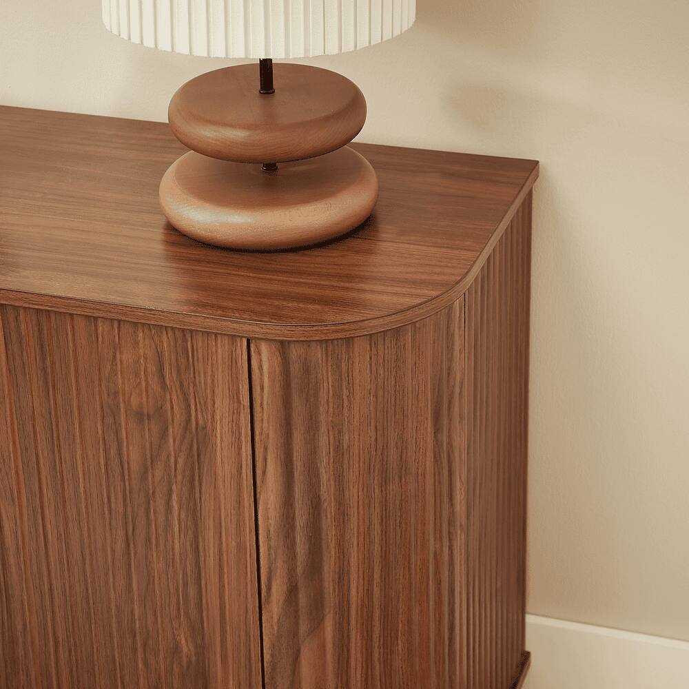 Back. Kadyn - L-Shaped Corner Computer Desk with Glass Cabinets and LED Lights - Black - Brown.