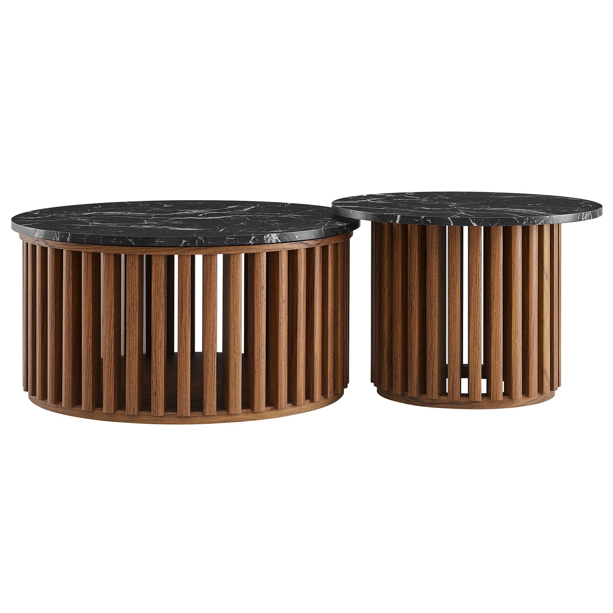 Alt View 6. Modway - Fortitude Round Faux Marble Top Nesting Coffee Table Set by Modway - Walnut Black.