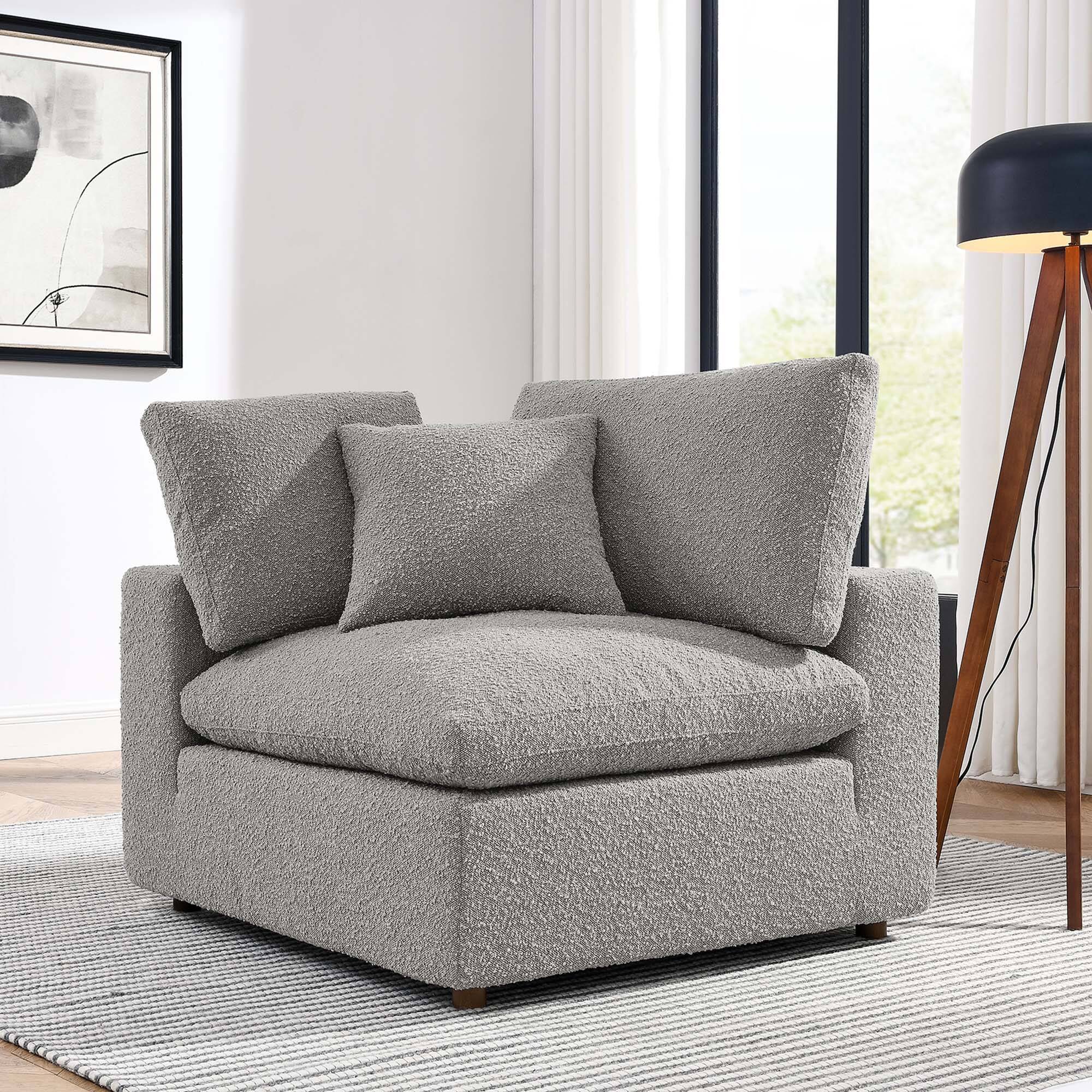 Alt View 6. Modway - Commix Down Filled Overstuffed Boucle Fabric Corner Chair by Modway - Light Gray.