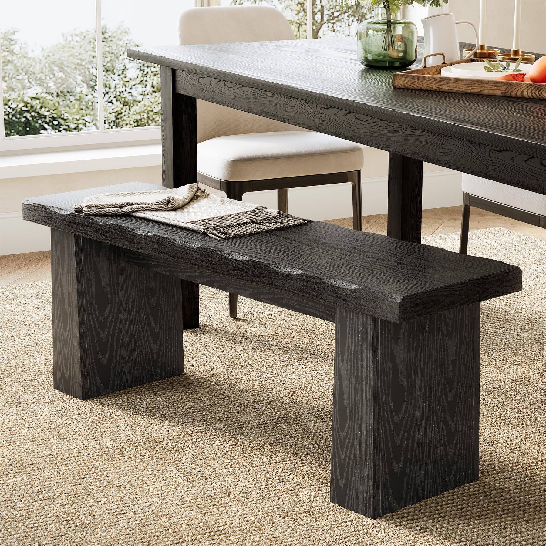 JETRANSPORT - 47-inch Wooden Entryway Bench Farmhouse Dining With ...