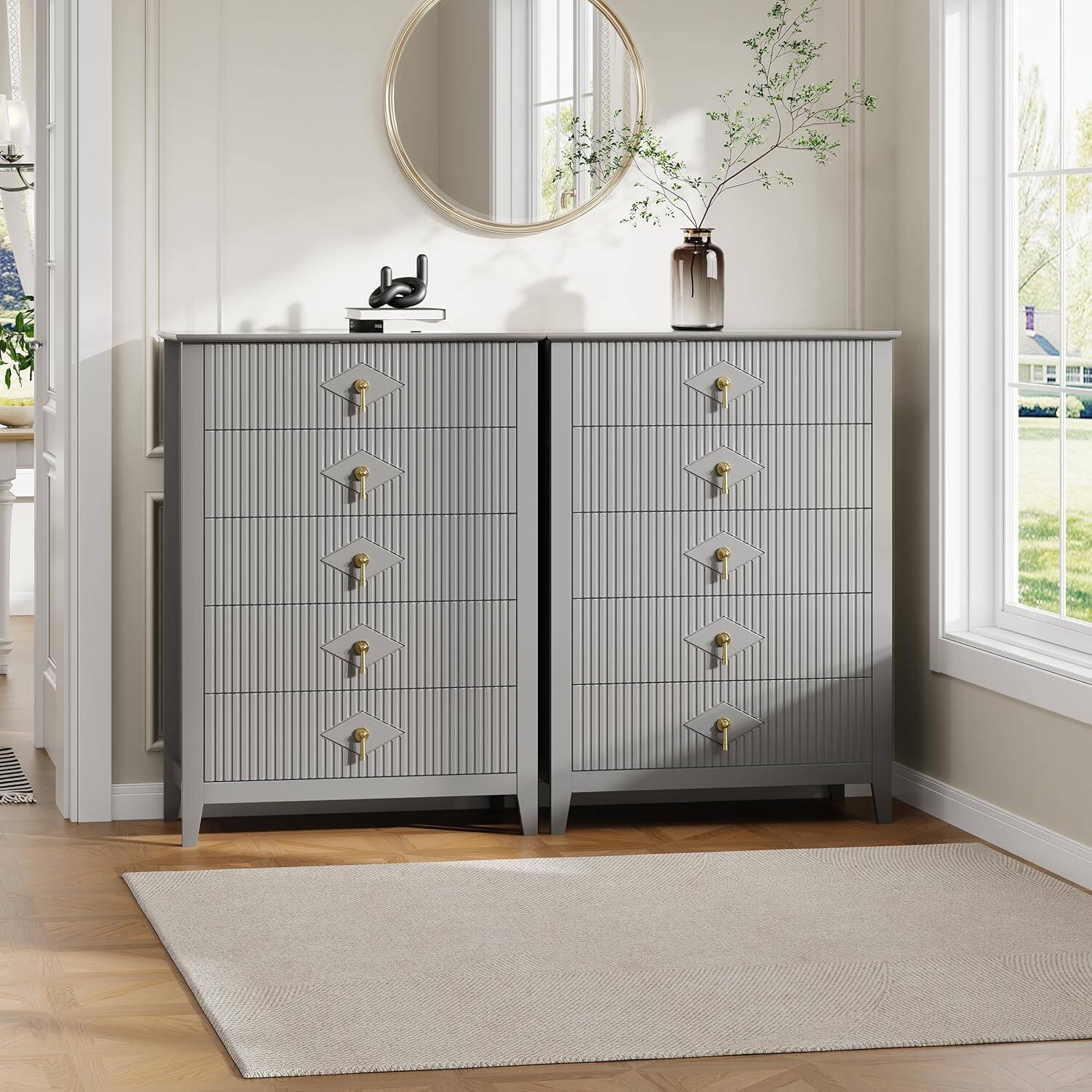 GARVEE Fluted Dresser for Bedroom 43" Tall, 5 Drawer Modern Wood Chest ...