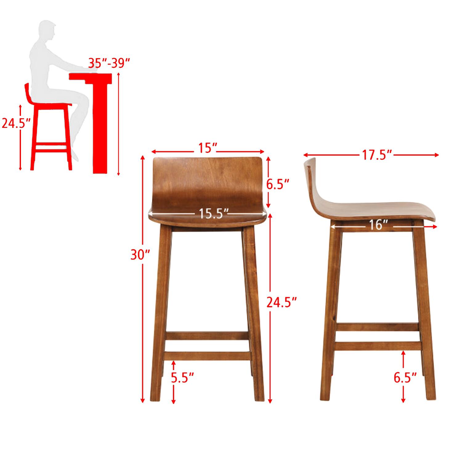35"-39"  
24.5"  
15"  
15.5"  
6.5"  
17.5"  
16"  
30"  
24.5"  
5.5"  
6.5"
