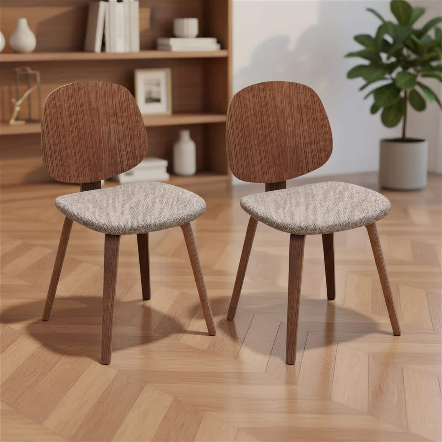 Pefilos - Solid Wood Dining Chair Set of 2, Bentwood Frame, Padded Seat, Curved Backrest - Brown