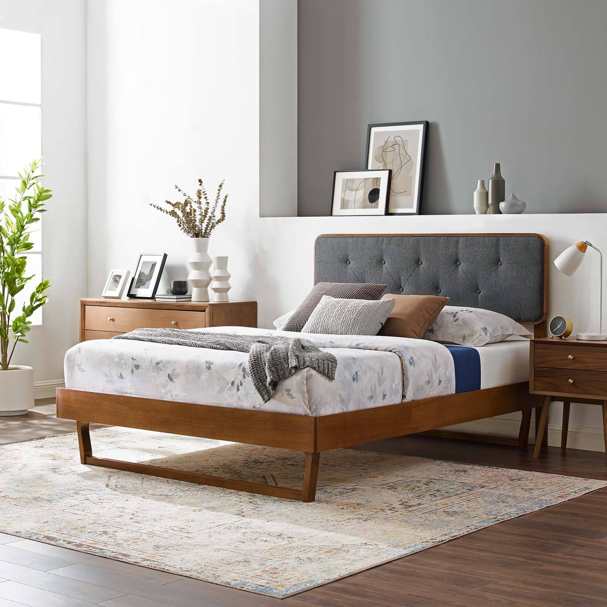 Alt View 5. Modway - Marlee Wood Queen Platform Bed With Splayed Legs - Brown.