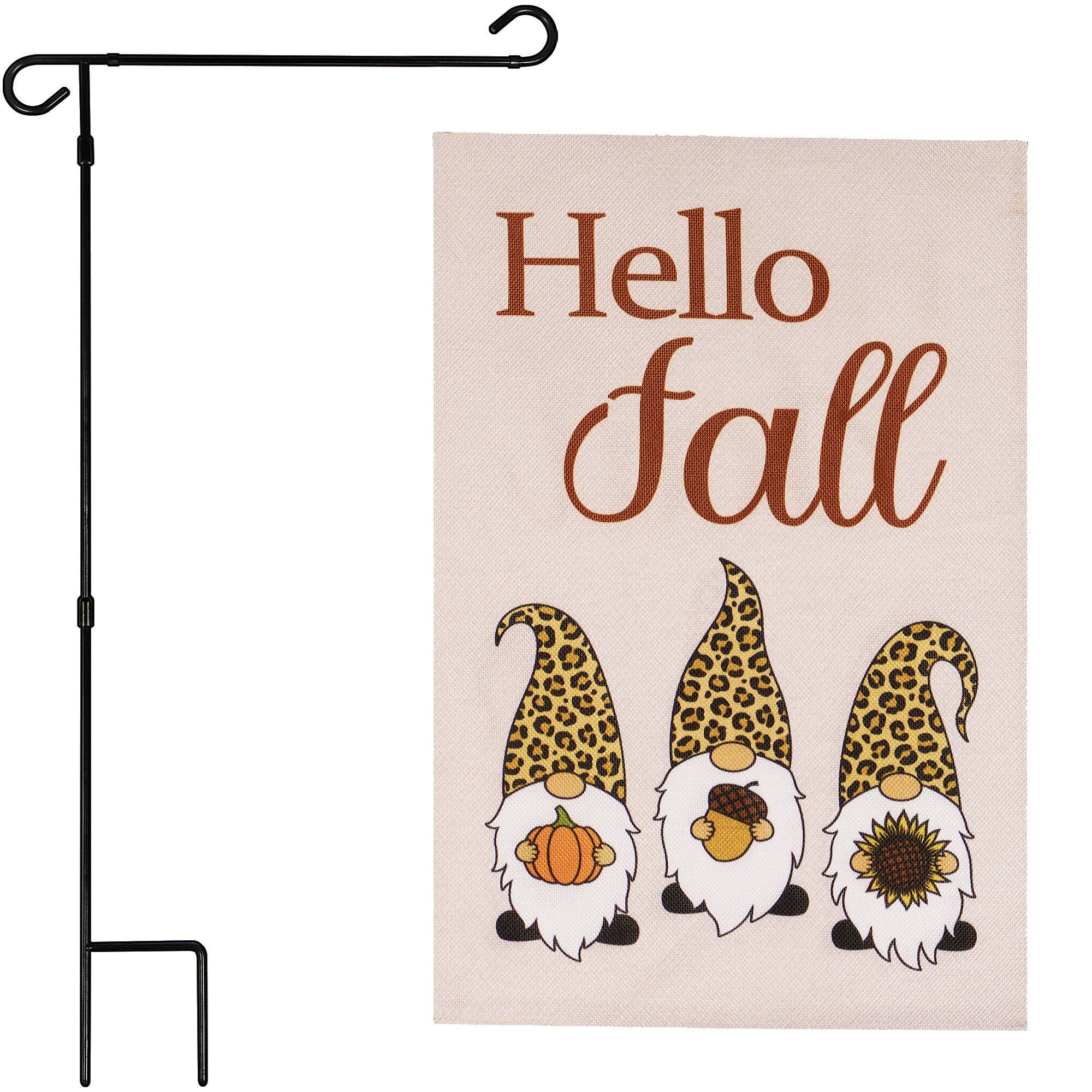 G128 - Combo Pack: 36 x 16 in Garden Flag Stand & 12 x 18 in Double-Sided Burlap Hello Fall Flag with Three Gnomes - Assorted Colors price history on PriceWatchPro