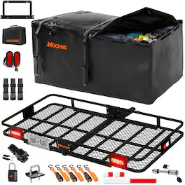 Mockins - 72 in. x 36 in. x 6 in. Tow Hitch Cargo Carrier Set w/ 50 Cu Ft. Carrier Bag, Rear Lights, License Plate Holder & More