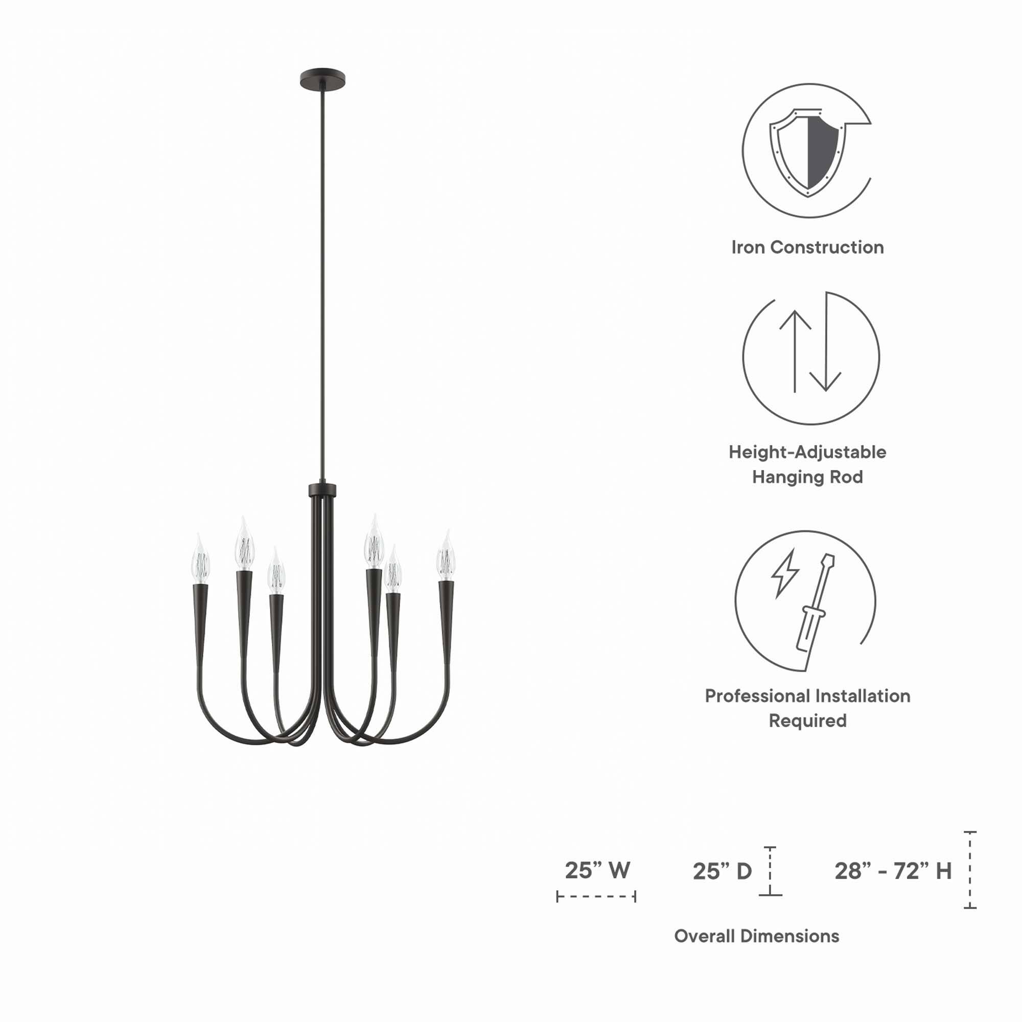 Iron Construction  
Height-Adjustable Hanging Rod  
Professional Installation Required  

Overall Dimensions:  
25" W x 25" D x 28" - 72" H
