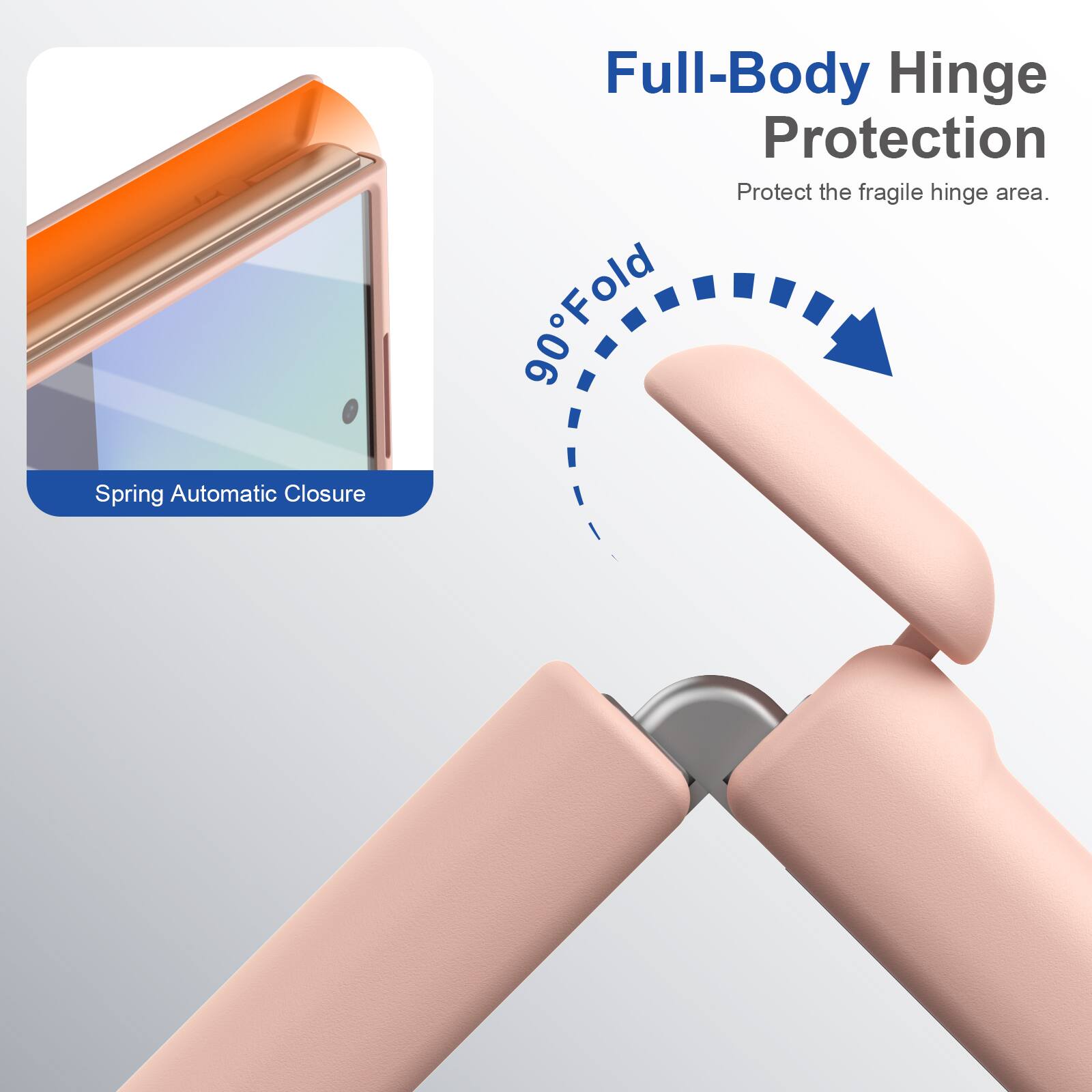 Spring Automatic Closure  
Full-Body Hinge Protection  
Protect the fragile hinge area.  
90° Fold