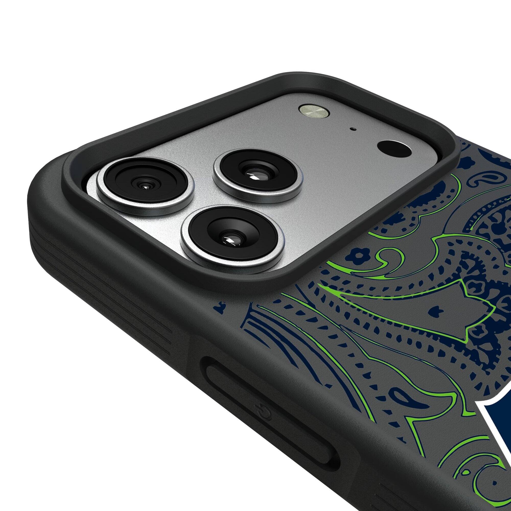 Alt View 2. Keyscaper - Seattle Seahawks iPhone Paisley Design Bump Case - 14 Pro Max - Multicolor.