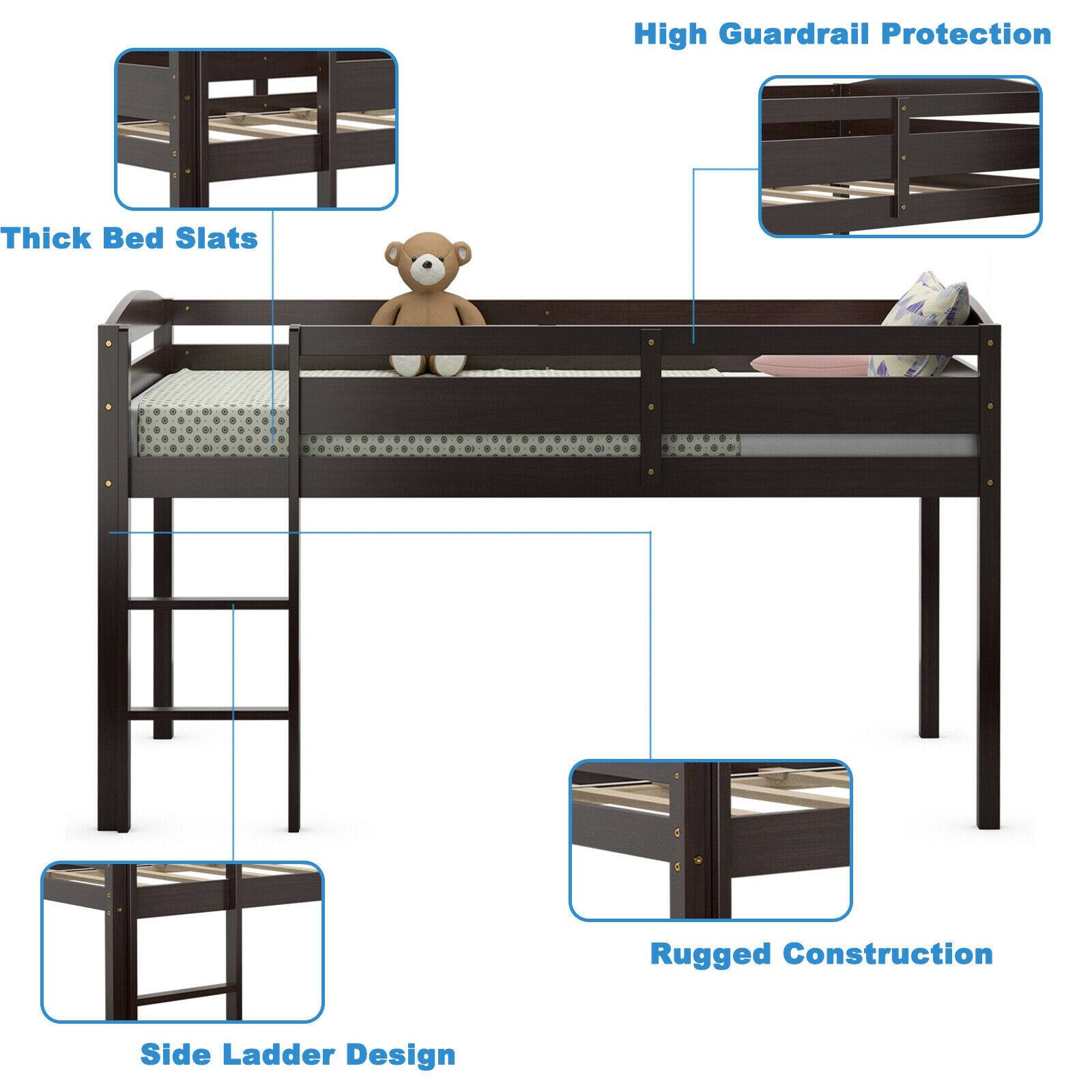 High Guardrail Protection, Thick Bed Slats, Rugged Construction, Side Ladder Design