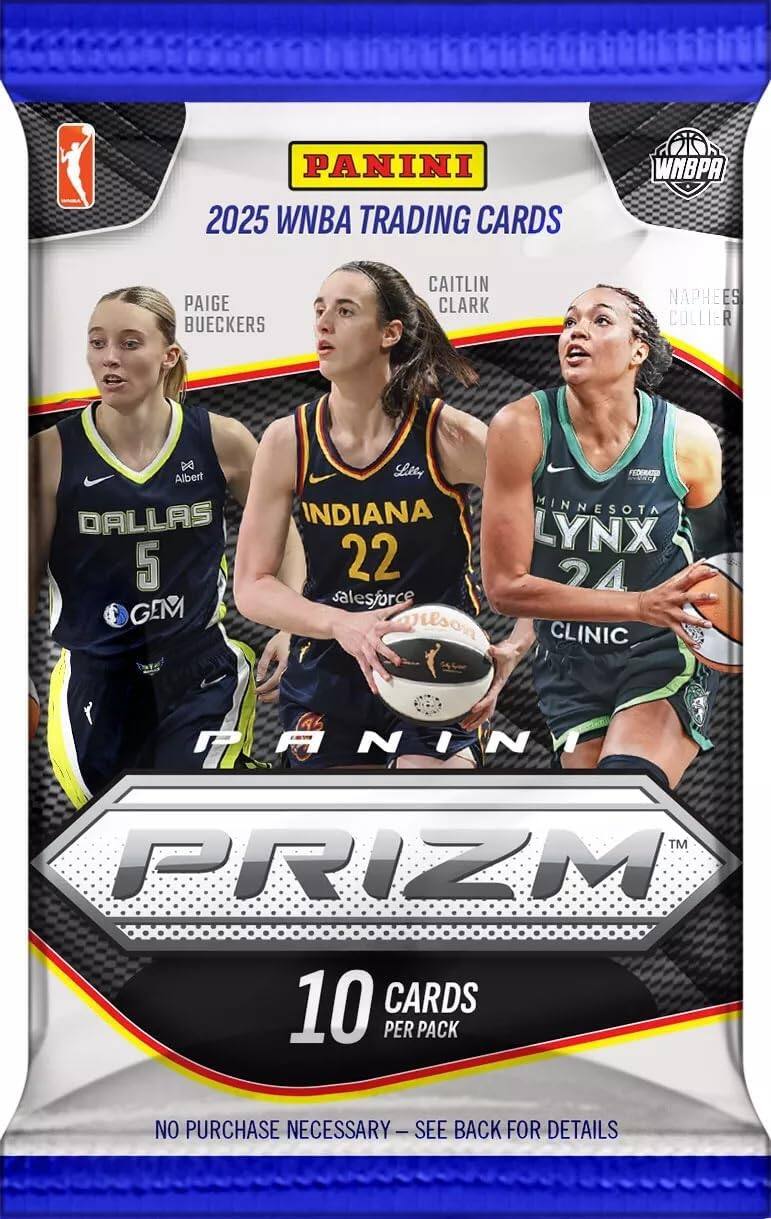 PANINI 2025 WNBA TRADING CARDS  
WNBA PAIGE BUECKERS  
CAITLIN CLARK  
NAPHEES COLLIER  
Albert DALLAS 5  
GEM  
Liety FEDEZ  
INDIANA 22  
MINNESOTA 24  
LYNX  
salesforce  
Dilson CLINIC  
PANINI PRIZM  
10 CARDS PER PACK  
NO PURCHASE NECESSARY - SEE BACK FOR DETAILS