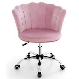 Kadyn - Adjustable Vanity Velvet Chair with Seashell Back and Wheels- Home Office Computer Desk Chair, Small Office Chair - Pink