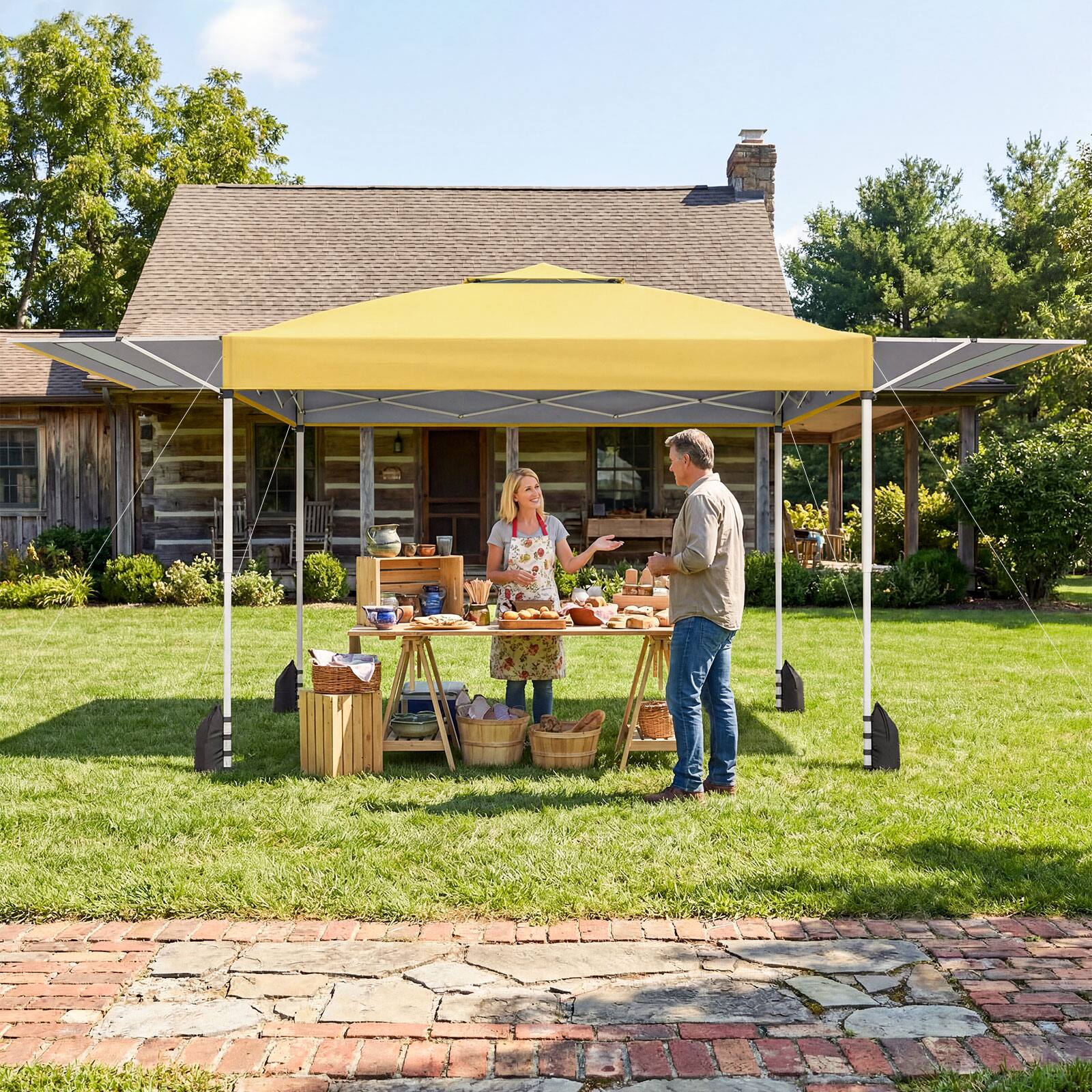 Alt View 4. Costway - Costway 10x17 FT Pop Up Canopy Tent with Dual Adjustable Awnings, Silver-Coated Fabric - Yellow.