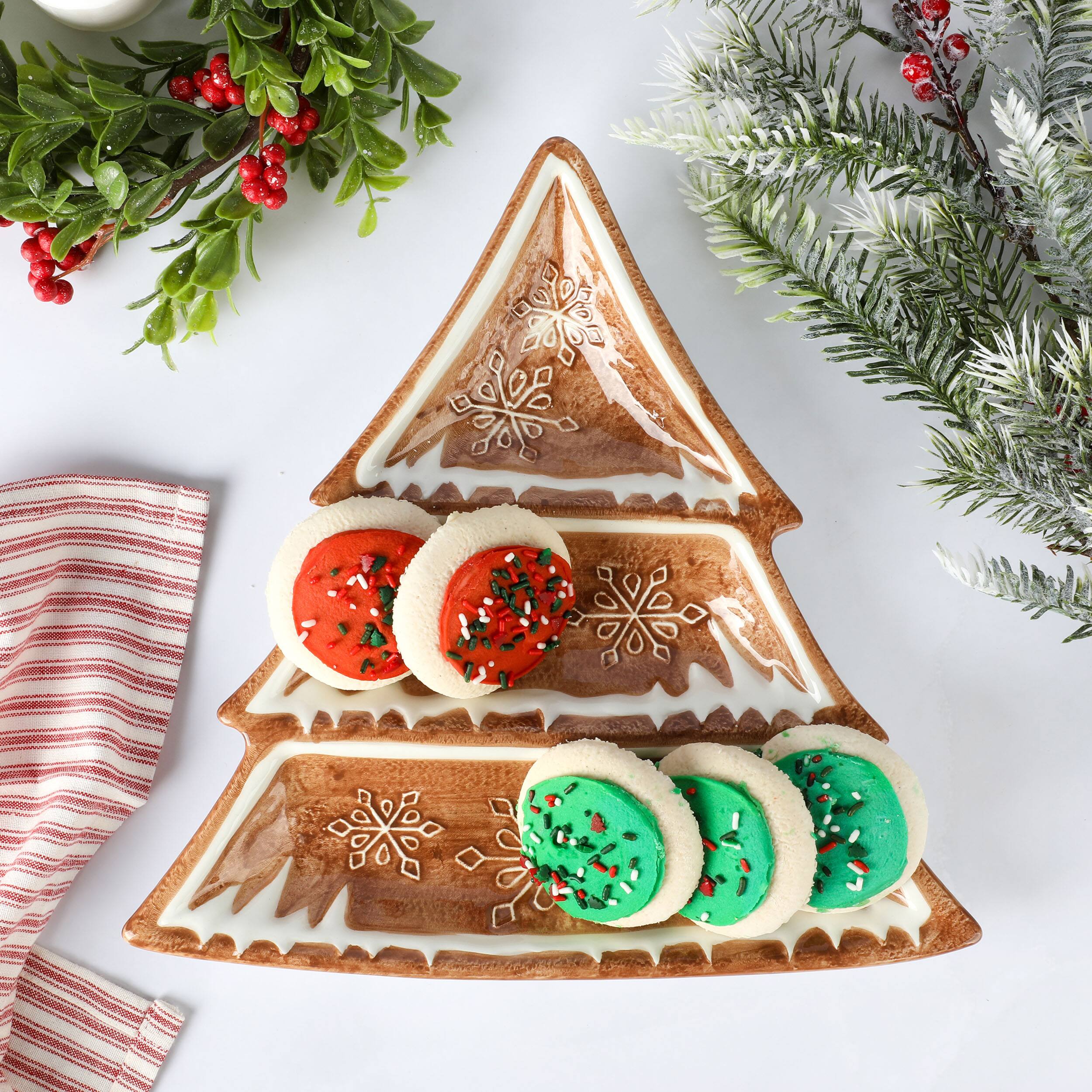 Alt View 6. Martha Stewart - Martha Stewart Ceramic Gingerbread Tree 3 Sectioned Tidbit Tray in Brown - Brown.