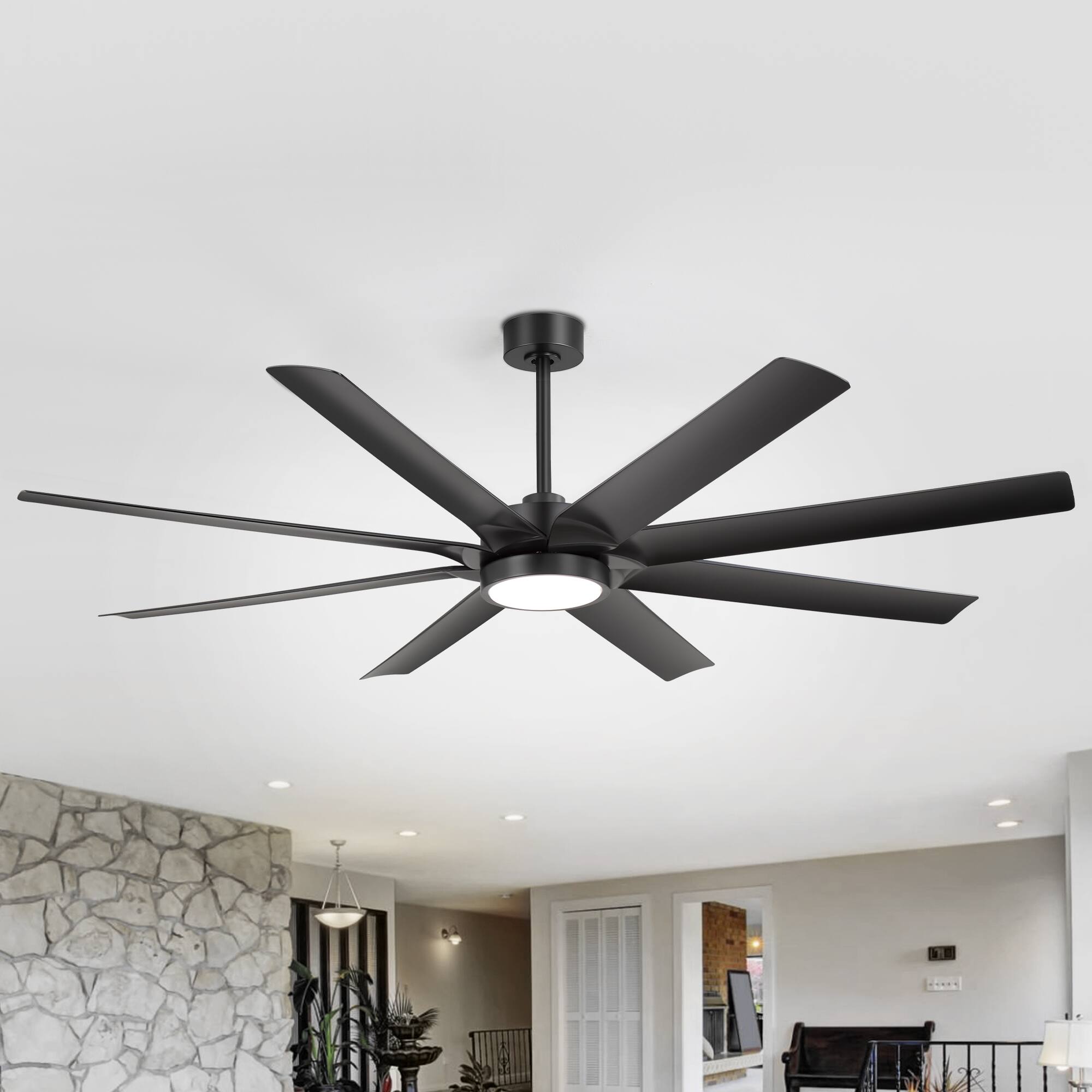 Back. Breezary - 72 Inch Ceiling Fan with 3-Color Light, 8 ABS Blades, 6''&12'' Downrods, DC Motor, 6-Speed Remote with Timer - Matte Black.