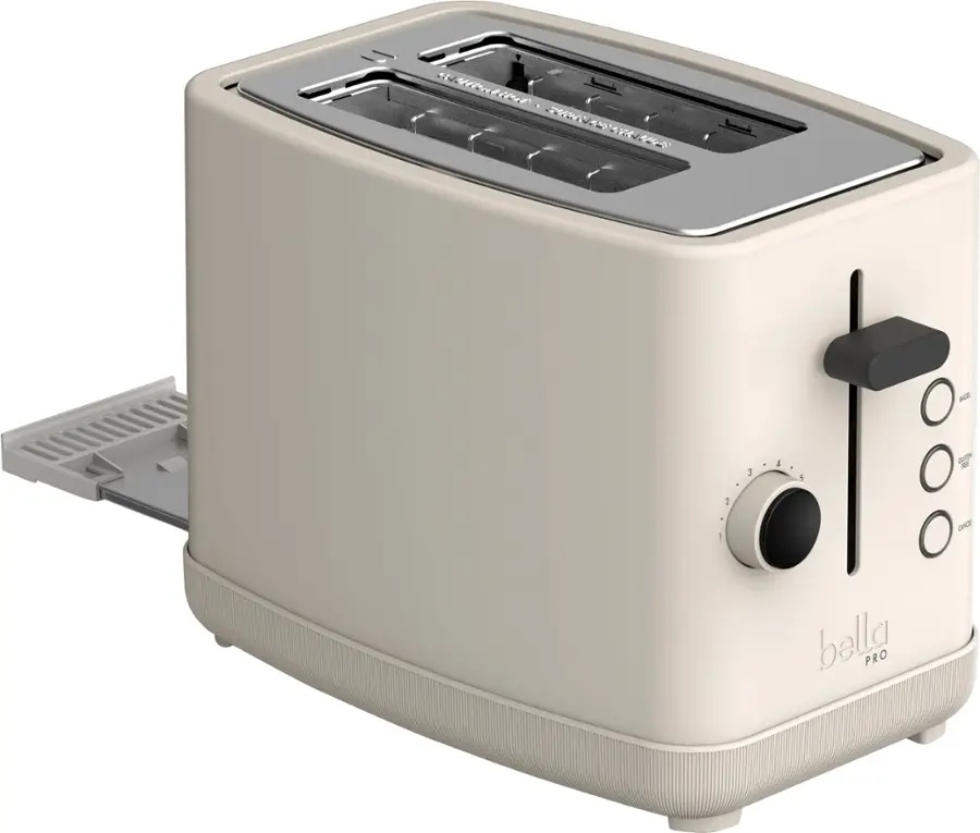 A Bella Pro toaster oven with a 3-slice toaster on top.
