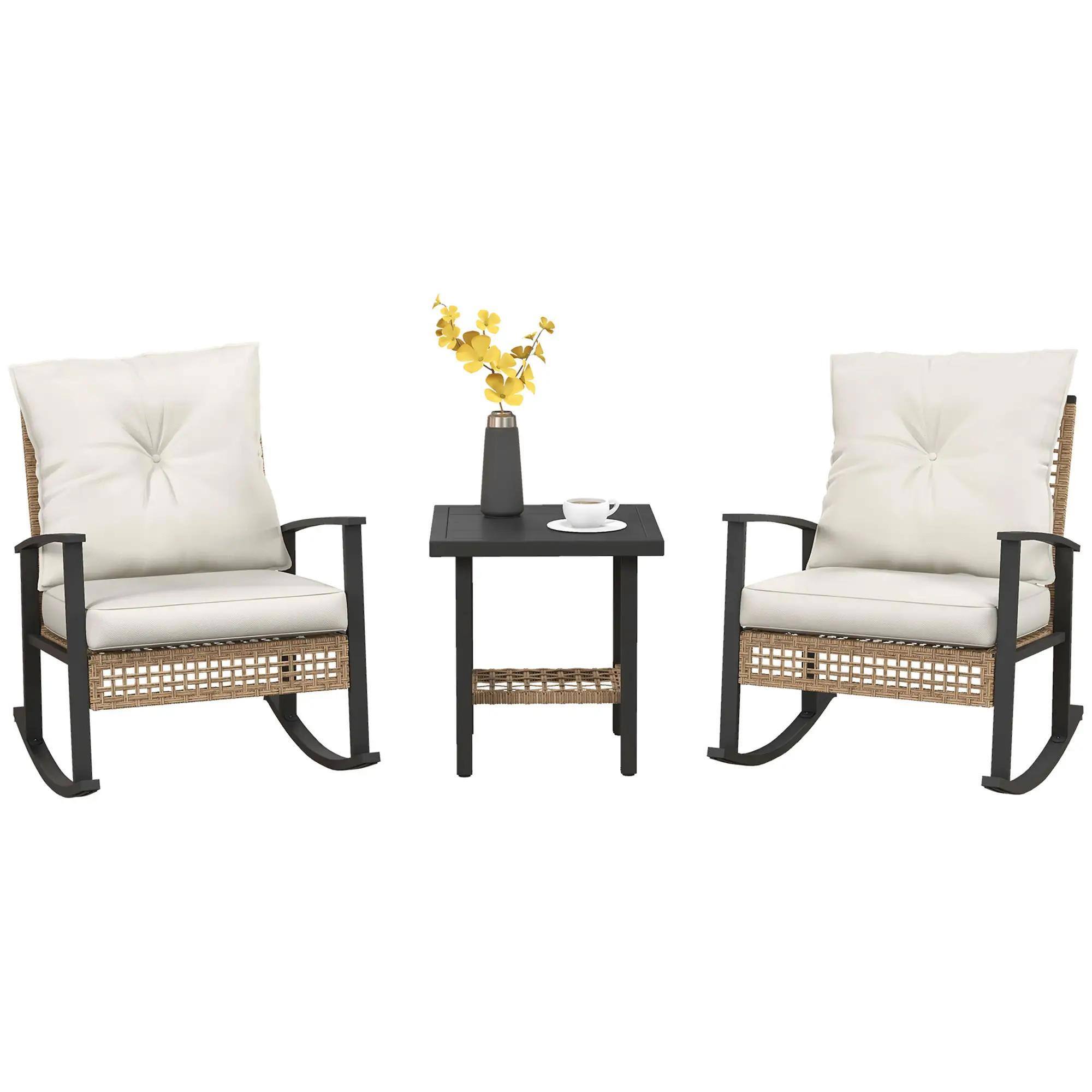 Alt View 7. Spaco - Spaco 3-Piece Wicker Set, Rocking Chairs with Tufted Cushions,Coffee Table - White.