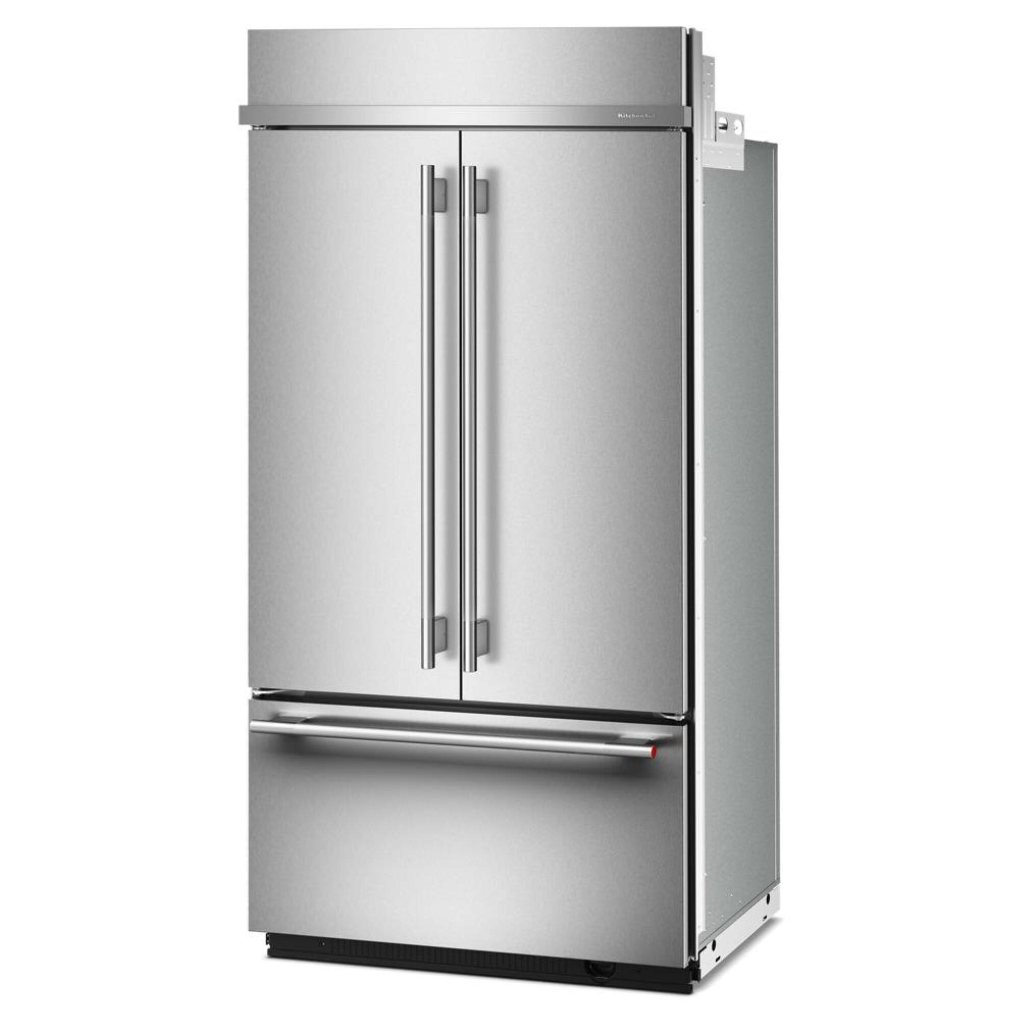 Angle. KitchenAid - 24.2 Cu. Ft. Built-In French Door Bottom Mount Refrigerator - Stainless Steel with PrintShield Finish.
