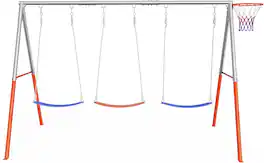 Winado - Metal Swing Sets for Backyard with Basketball Hoop, Creative DIY Design for Family Fune, 3 Seat Swingset Outdoor for Kid