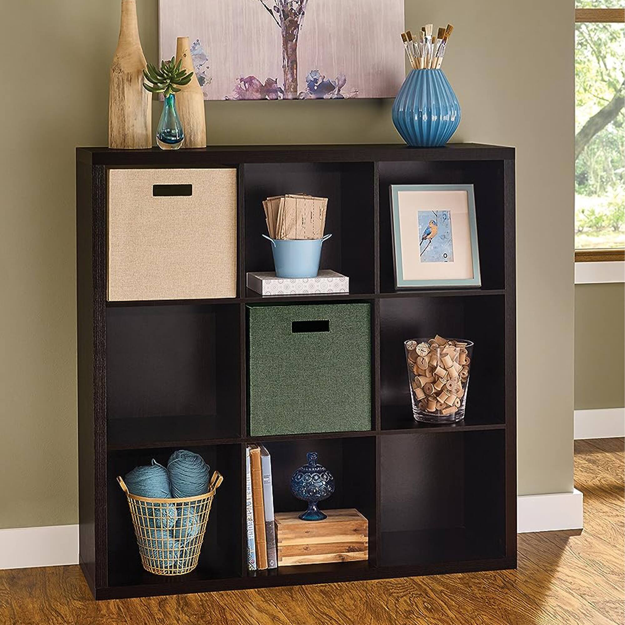 Alt View 2. ClosetMaid - ClosetMaid 9 Cube Storage Shelf Bookshelf Home Organizer with Back Panel, Black - Black Walnut.