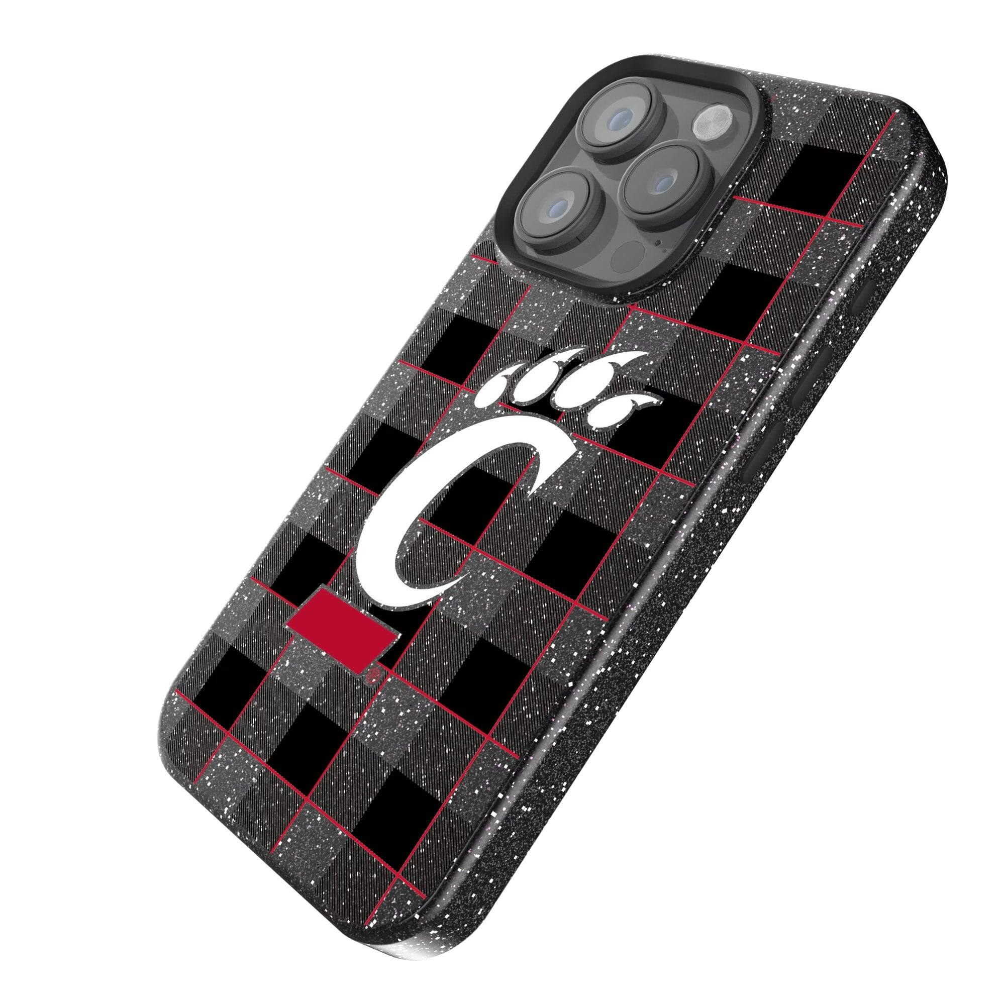 Alt View 1. Keyscaper - Cincinnati Bearcats Plaid Bling iPhone Case - 14 Pro - Black.